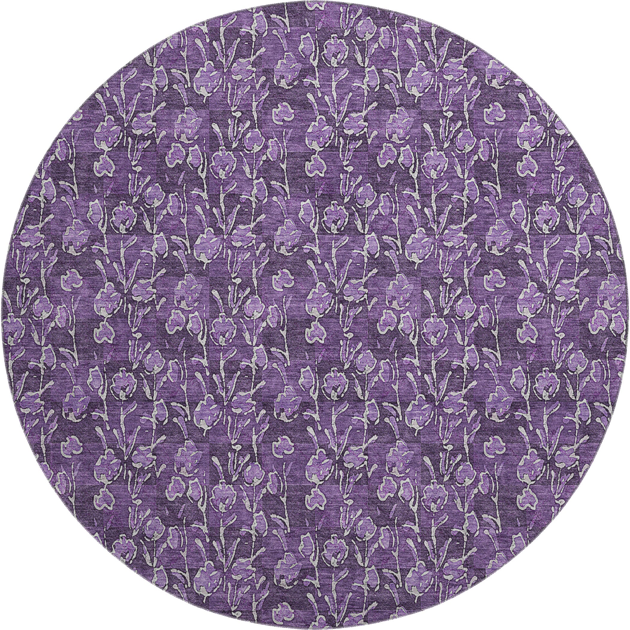 Kyoto Machine Washable Transitional Purple Rug 8' x 8' #shape_Round