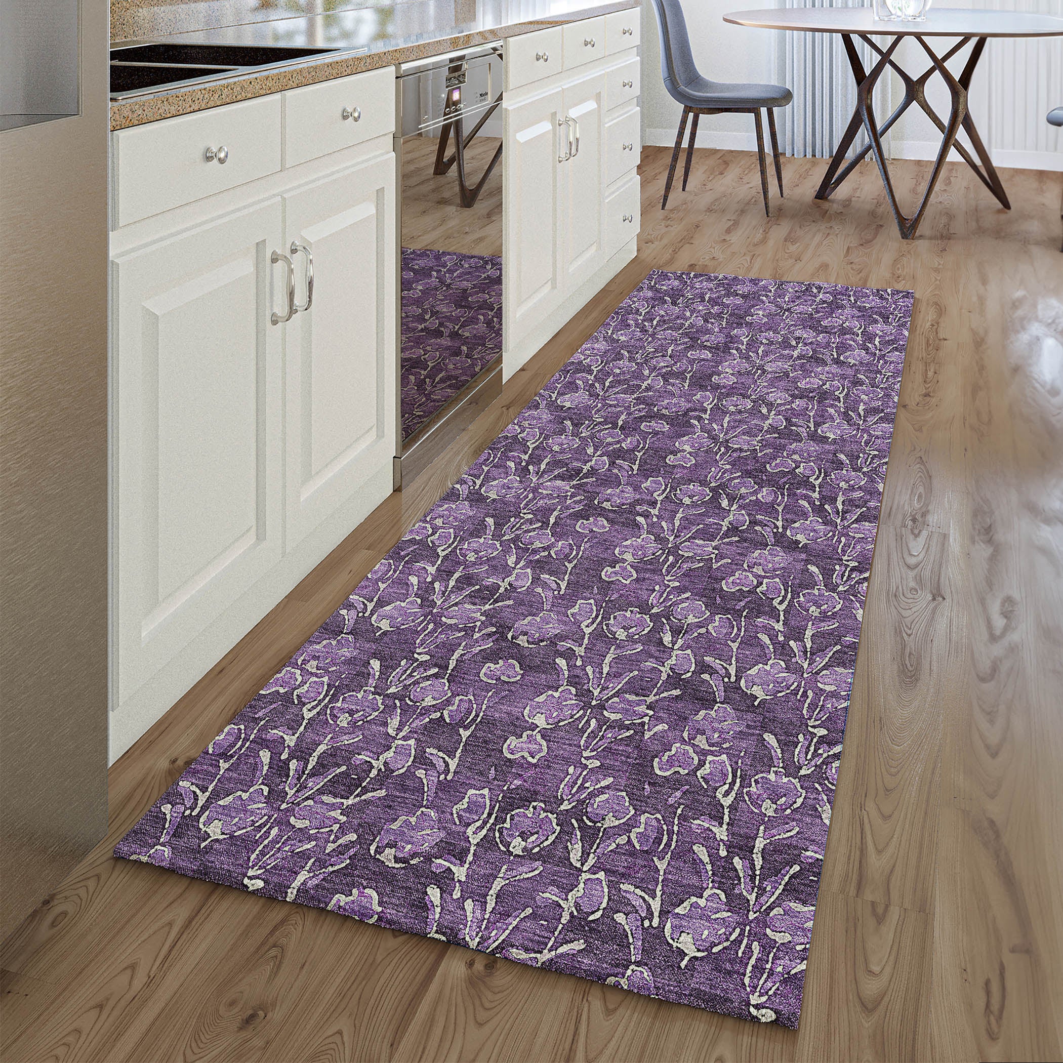 Kyoto Machine Washable Transitional Purple Rug 2'3" x 7'6" #shape_Runner