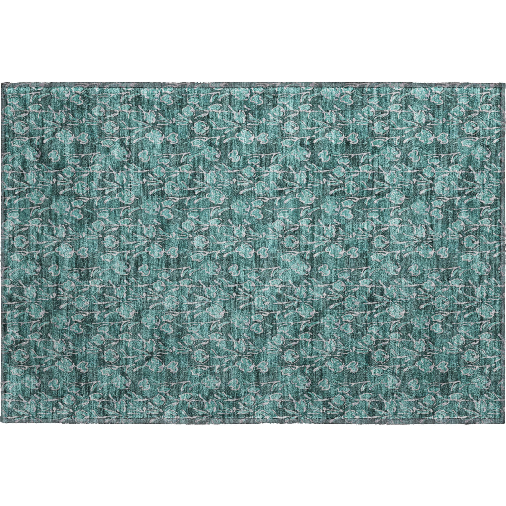 Kyoto Machine Washable Transitional Teal Rug 1'8" x 2'6" #shape_Rectangle