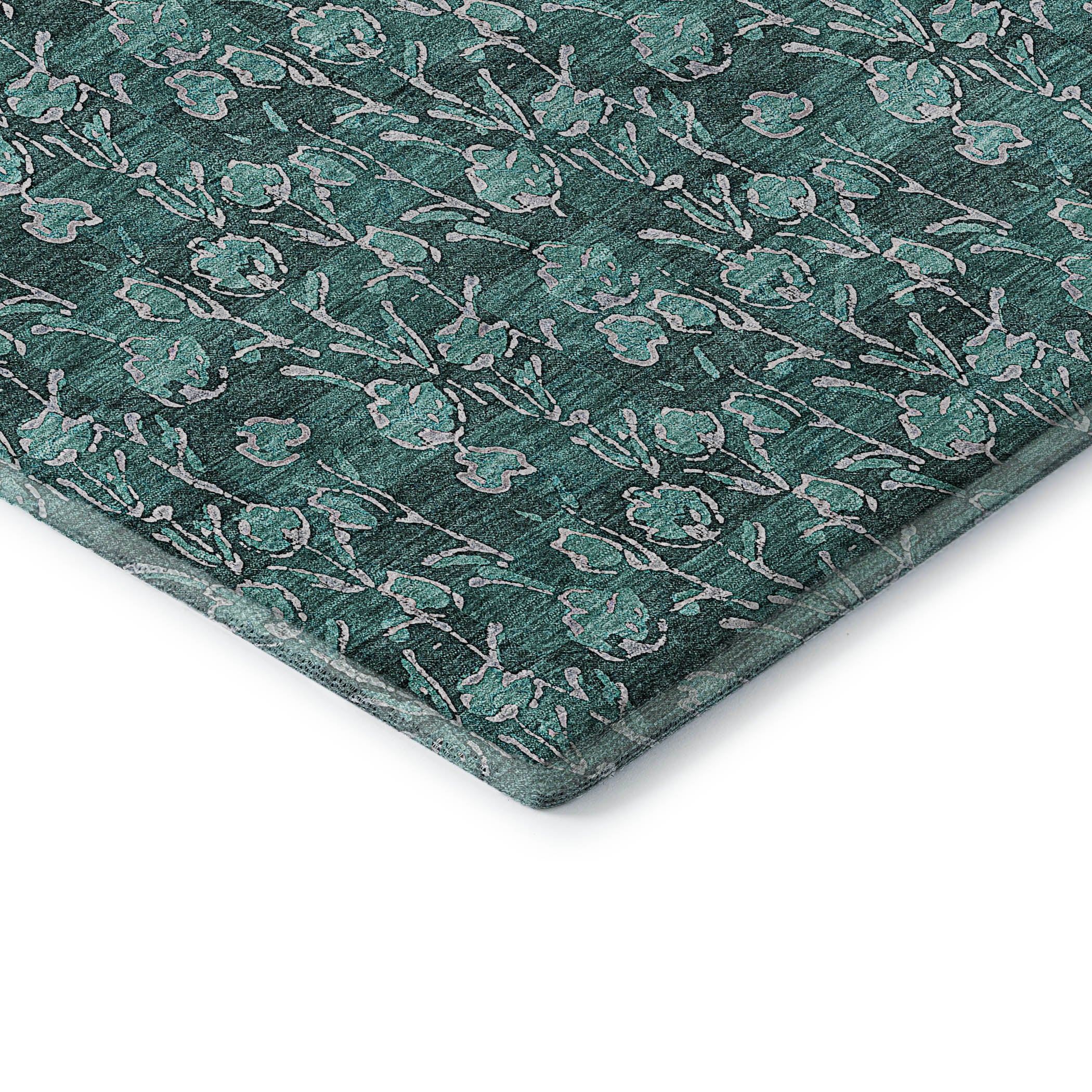 Kyoto Machine Washable Transitional Teal Rug 1'8" x 2'6" #shape_Rectangle