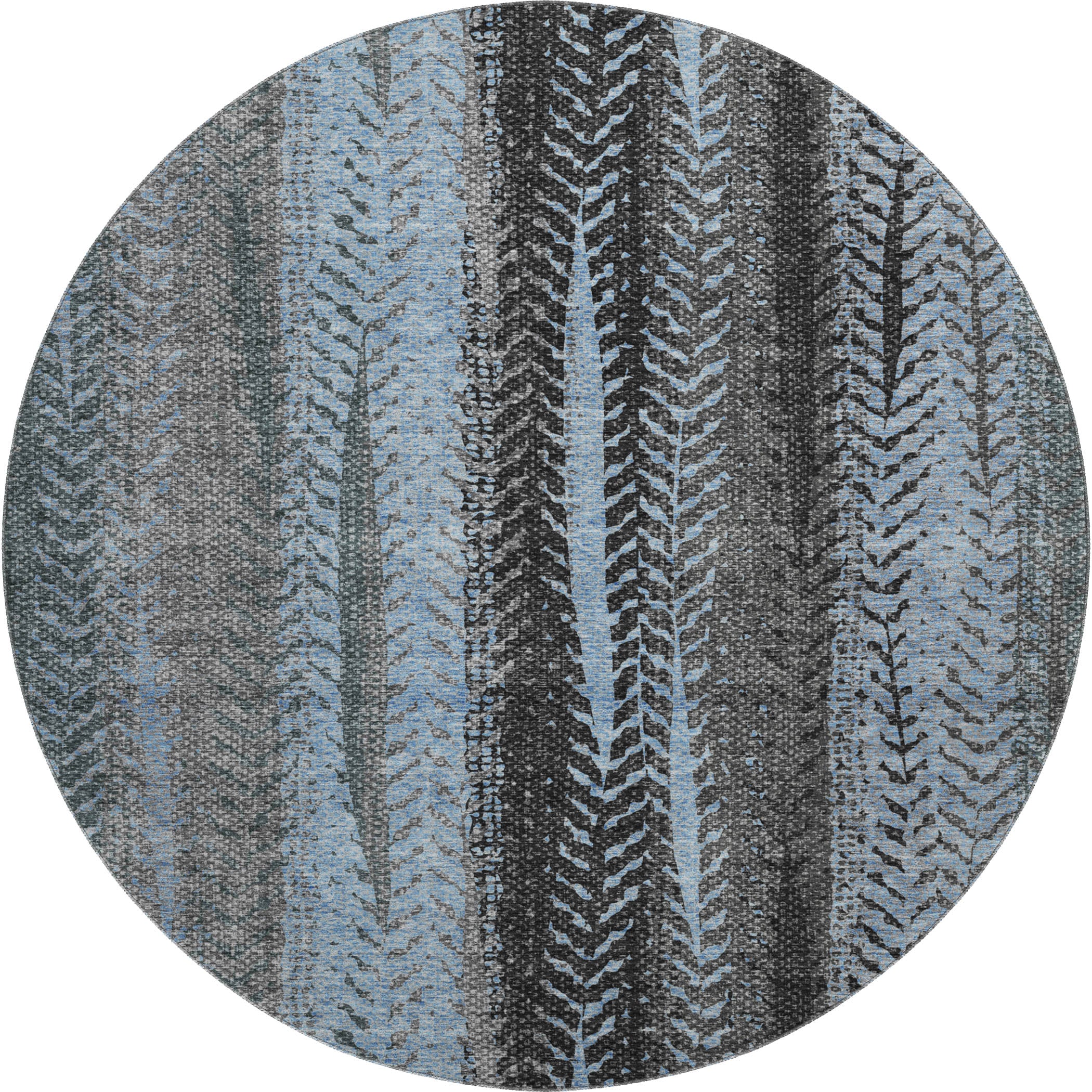 Havana Machine Washable Transitional Blue Rug 8' x 8' #shape_Round