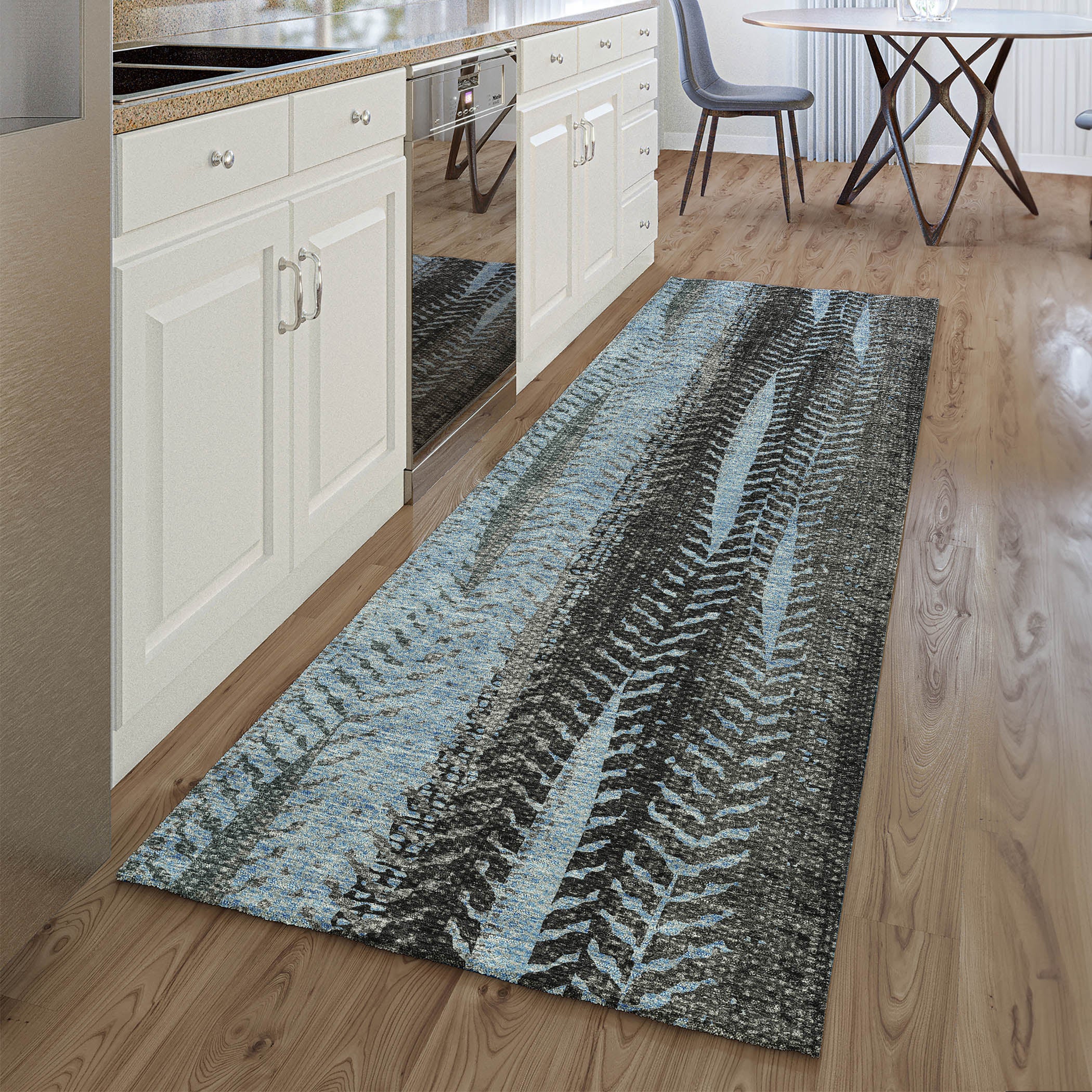 Havana Machine Washable Transitional Blue Rug 2'3" x 7'6" #shape_Runner