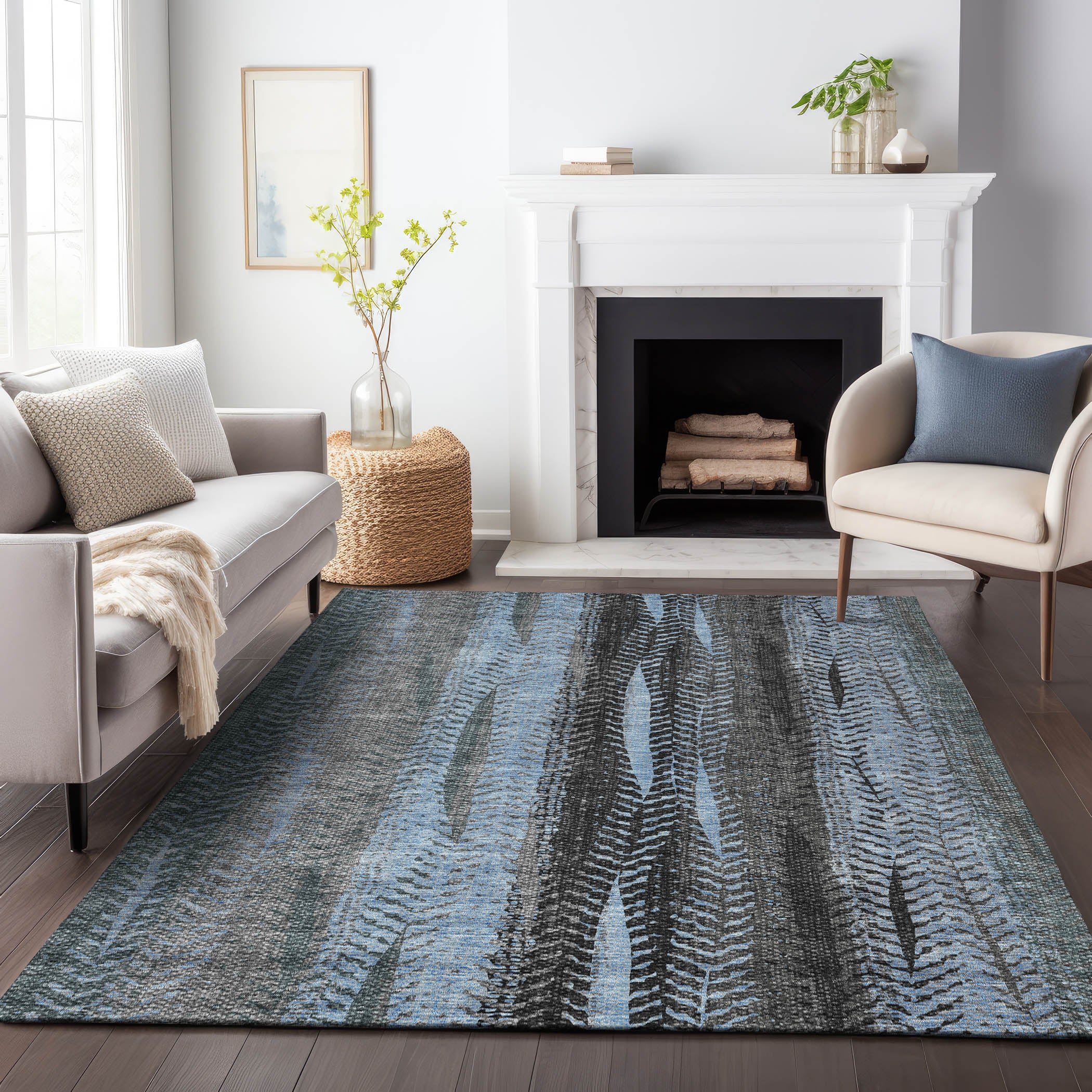 Havana Machine Washable Transitional Blue Rug 2'6" x 3'10" #shape_Rectangle