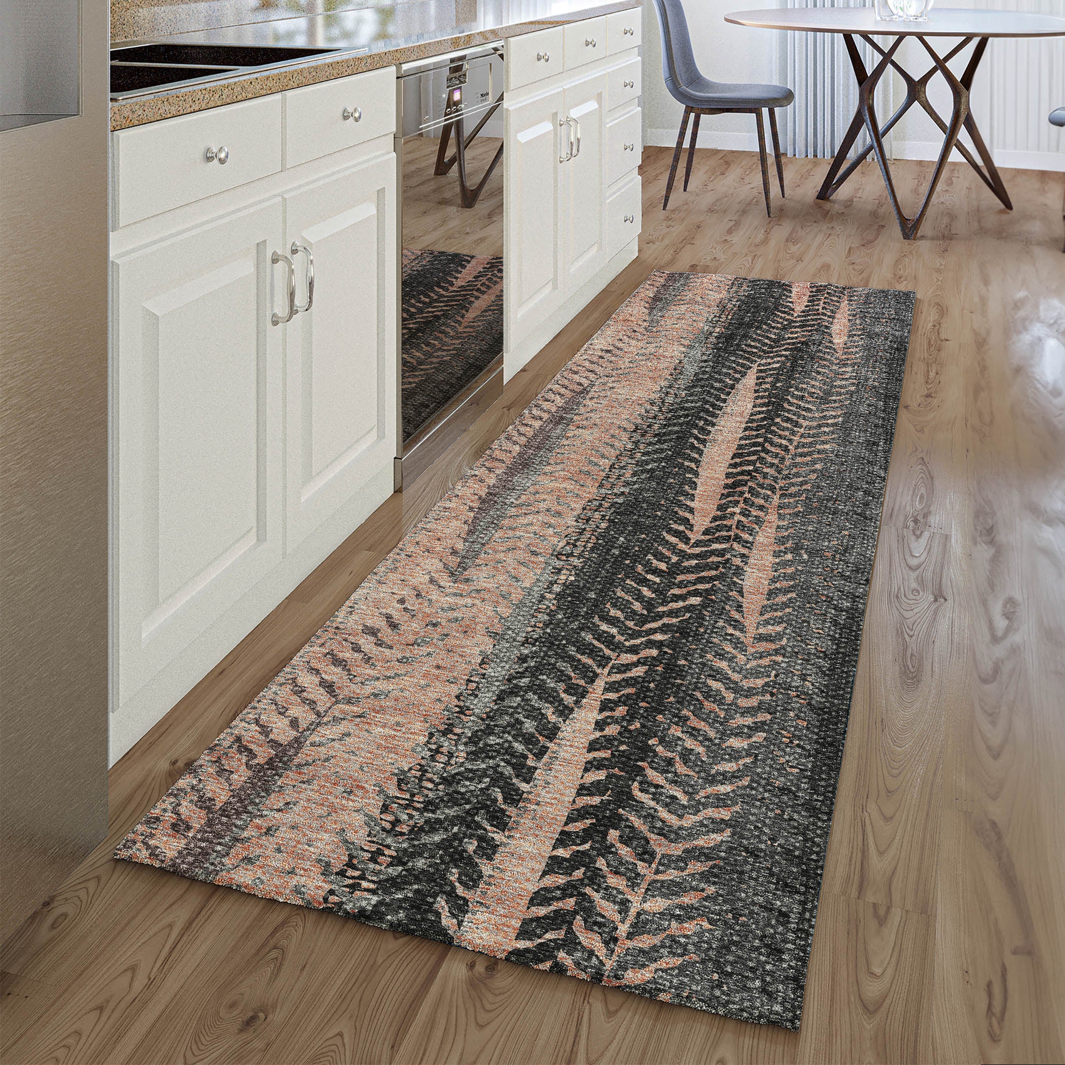 Havana Machine Washable Transitional Terracotta Orange Rug 2'3" x 7'6" #shape_Runner