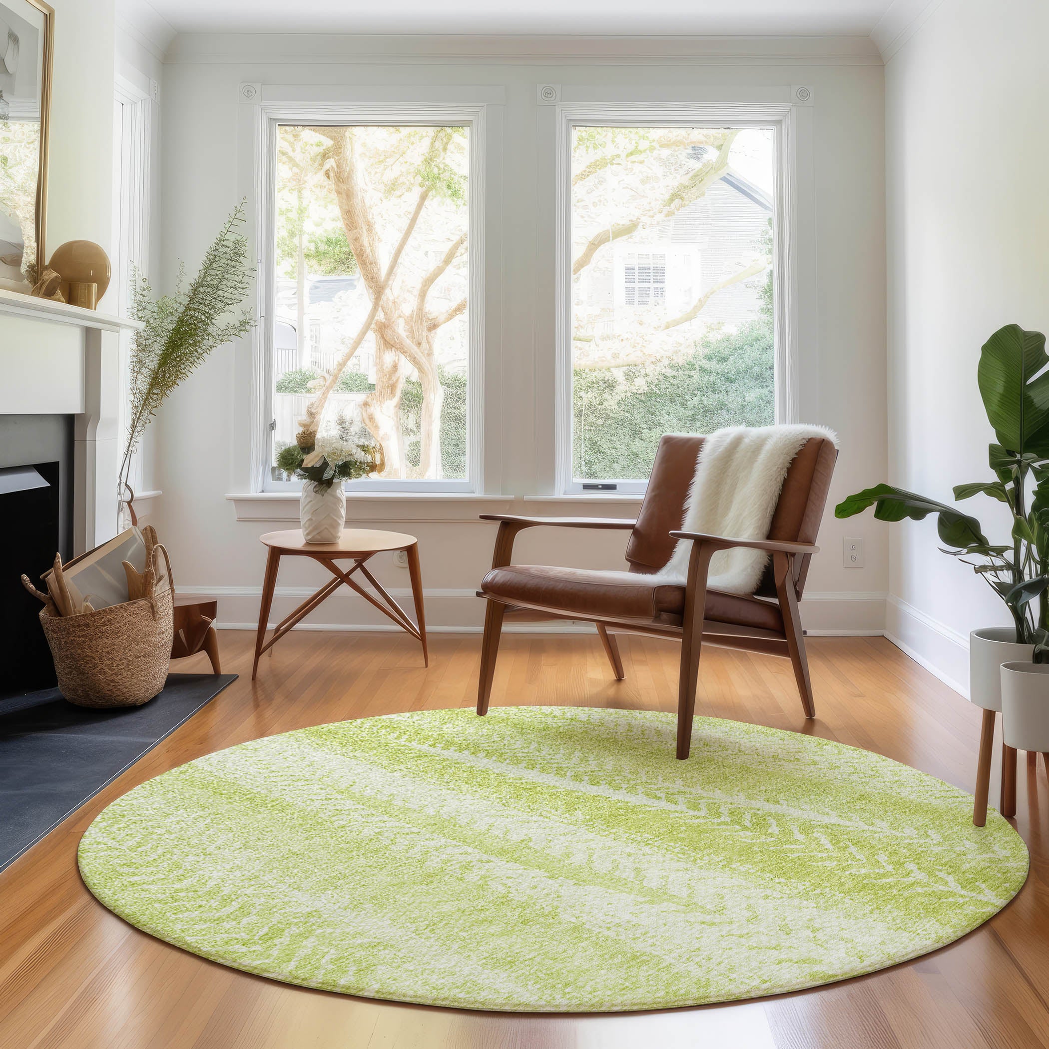 Dublin Machine Washable Transitional Aloe Green Rug 8' x 8' #shape_Round