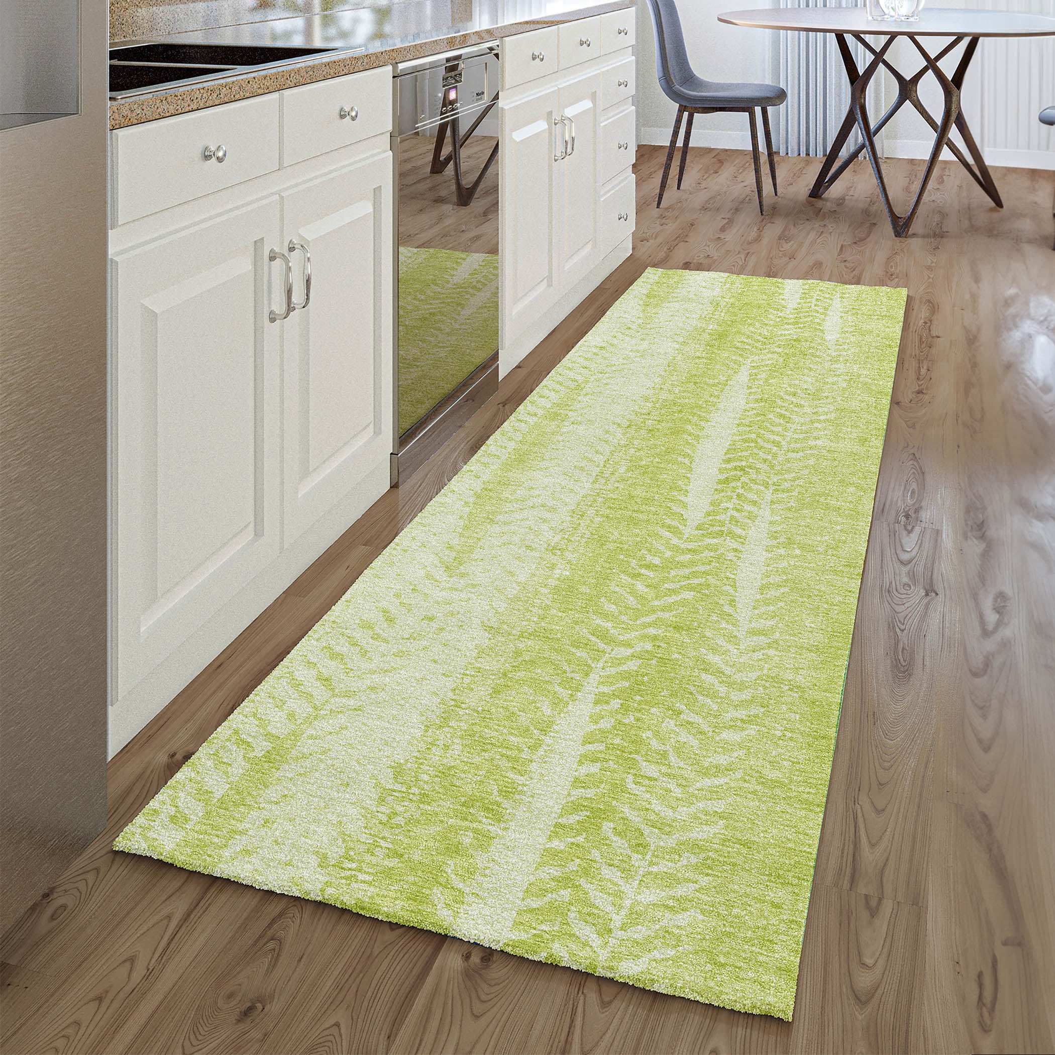 Dublin Machine Washable Transitional Aloe Green Rug 2'3" x 7'6" #shape_Runner