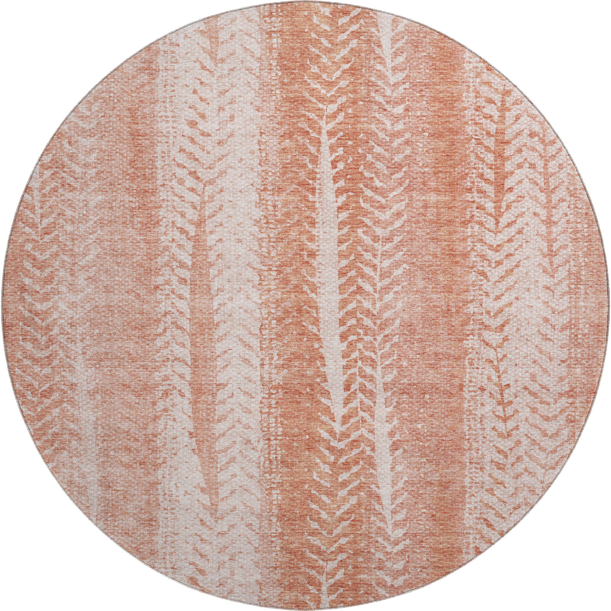 Dublin Machine Washable Transitional Coral Orange Rug 8' x 8' #shape_Round