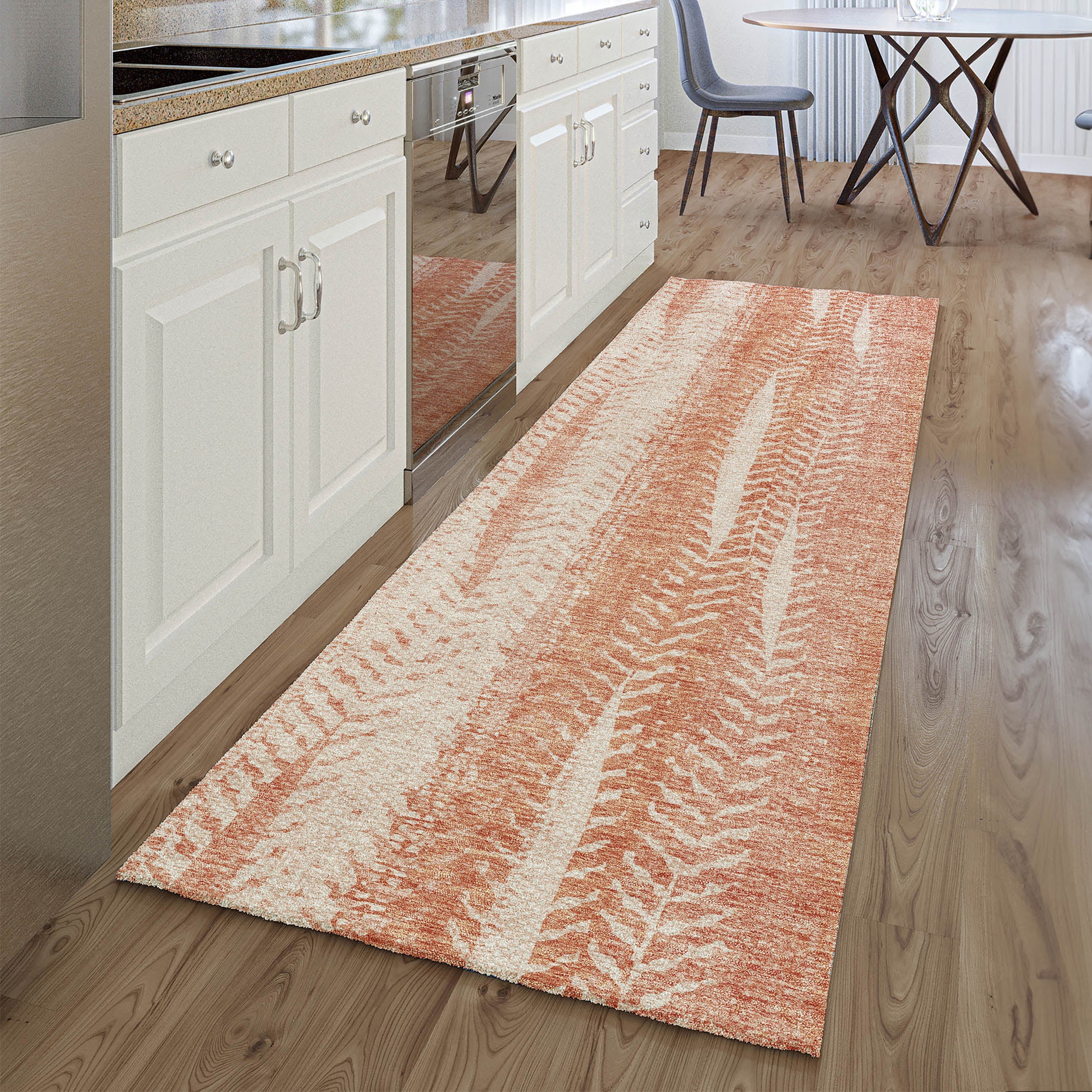 Dublin Machine Washable Transitional Coral Orange Rug 2'3" x 7'6" #shape_Runner