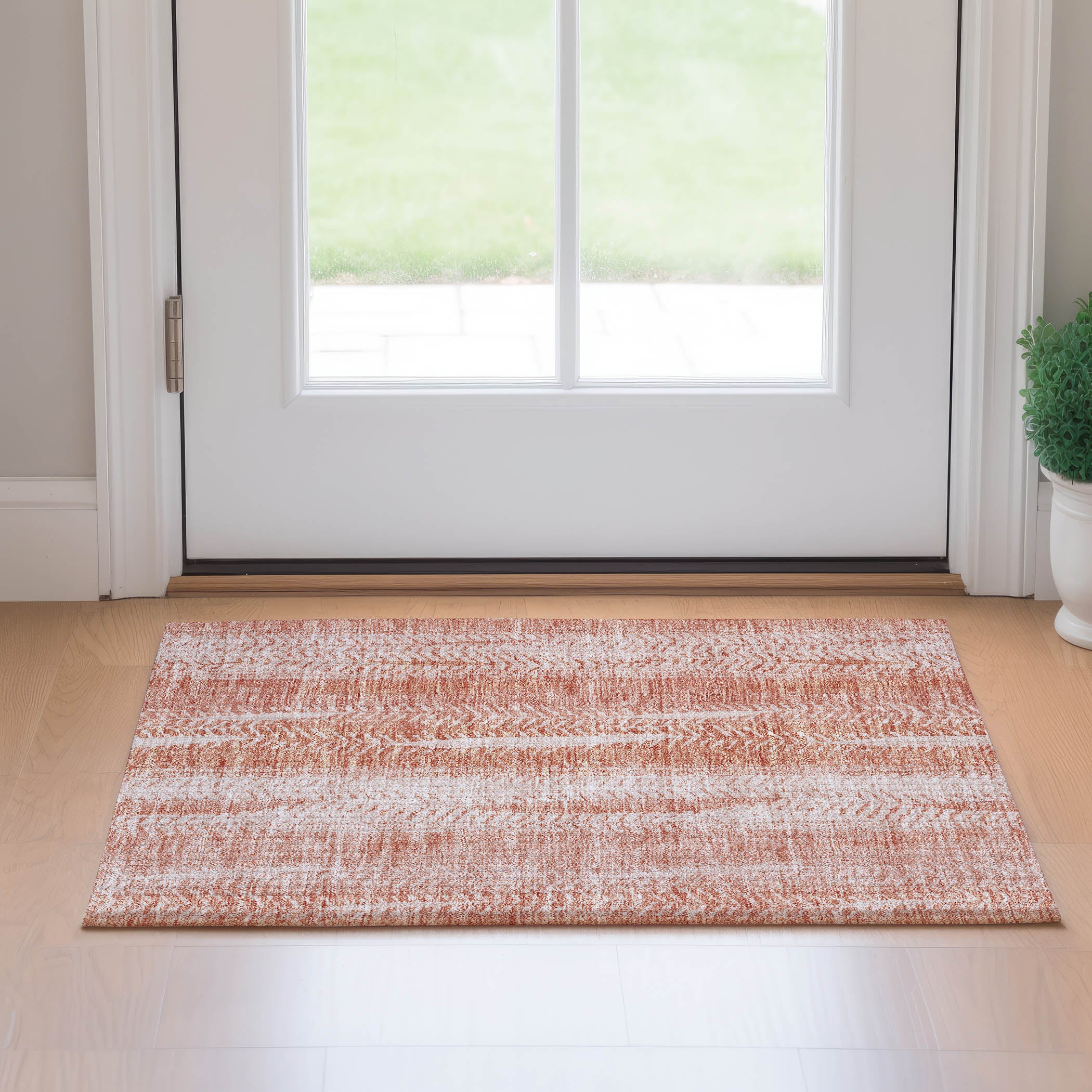 Dublin Machine Washable Transitional Coral Orange Rug 1'8" x 2'6" #shape_Rectangle