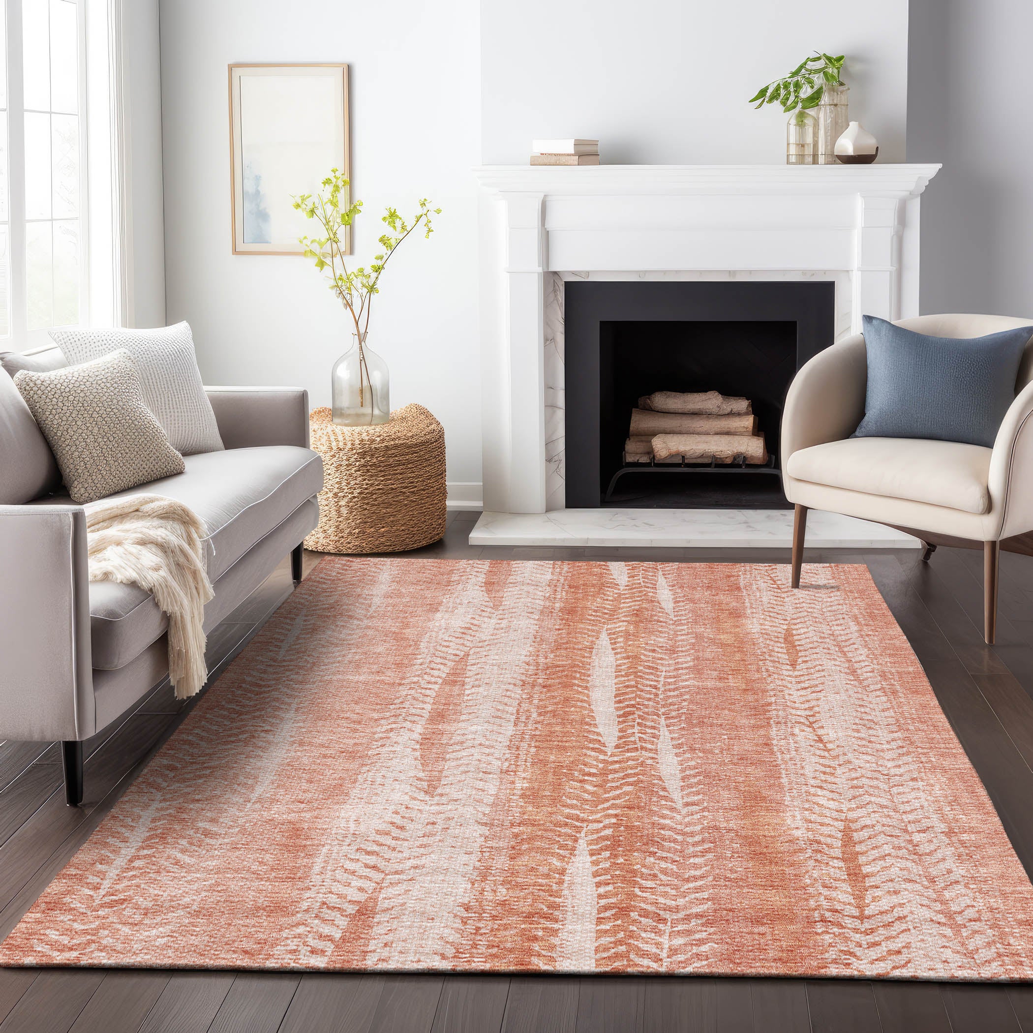Dublin Machine Washable Transitional Coral Orange Rug 2'6" x 3'10" #shape_Rectangle