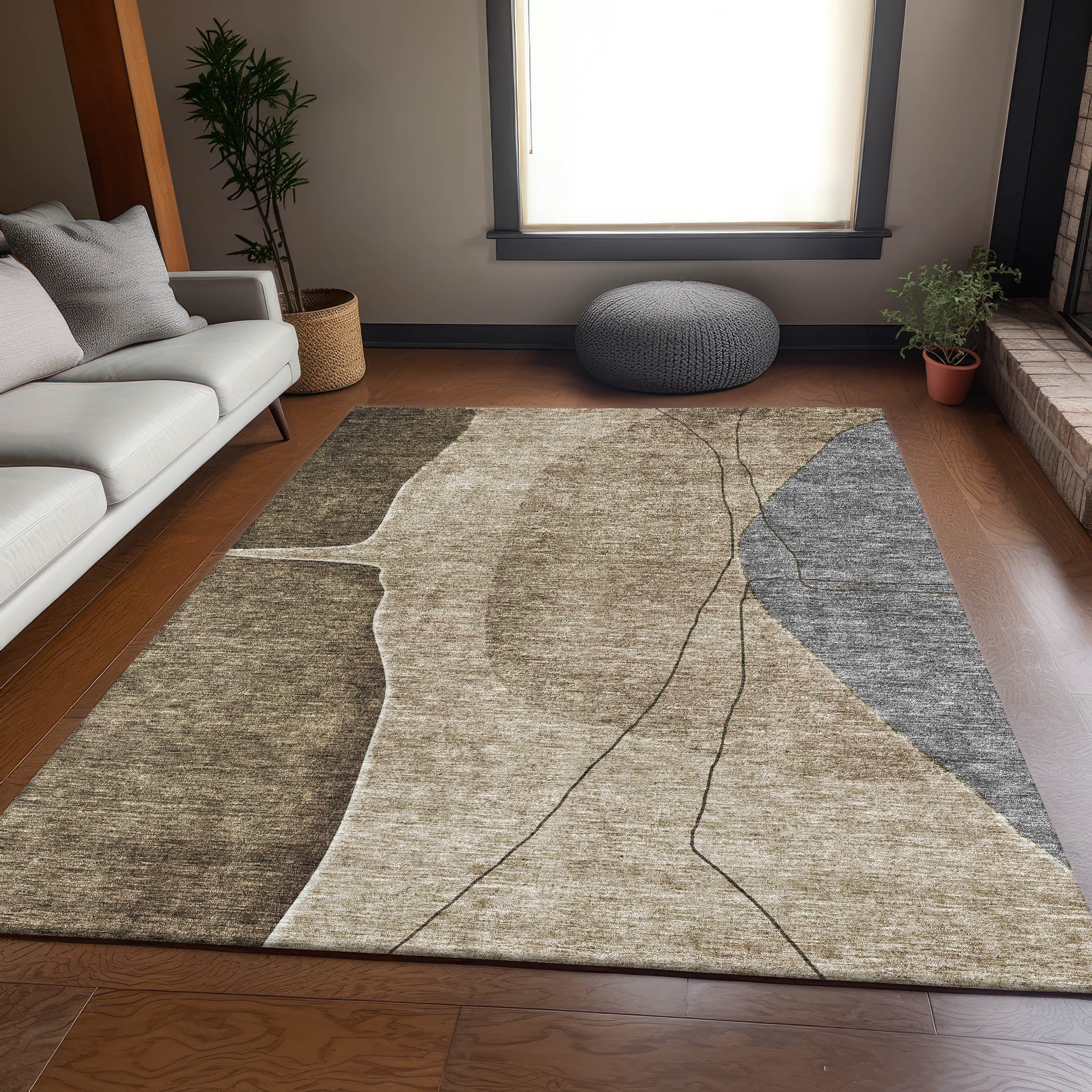 Oslo Machine Washable Transitional Brown Rug 2'6" x 3'10" #shape_Rectangle