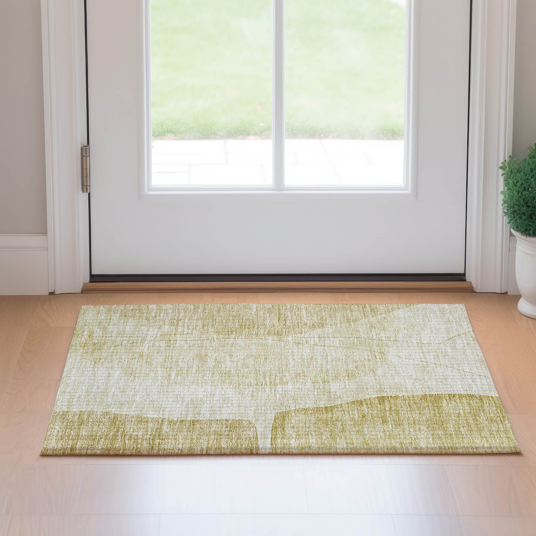 Oslo Machine Washable Transitional Gold Rug 1'8" x 2'6" #shape_Rectangle
