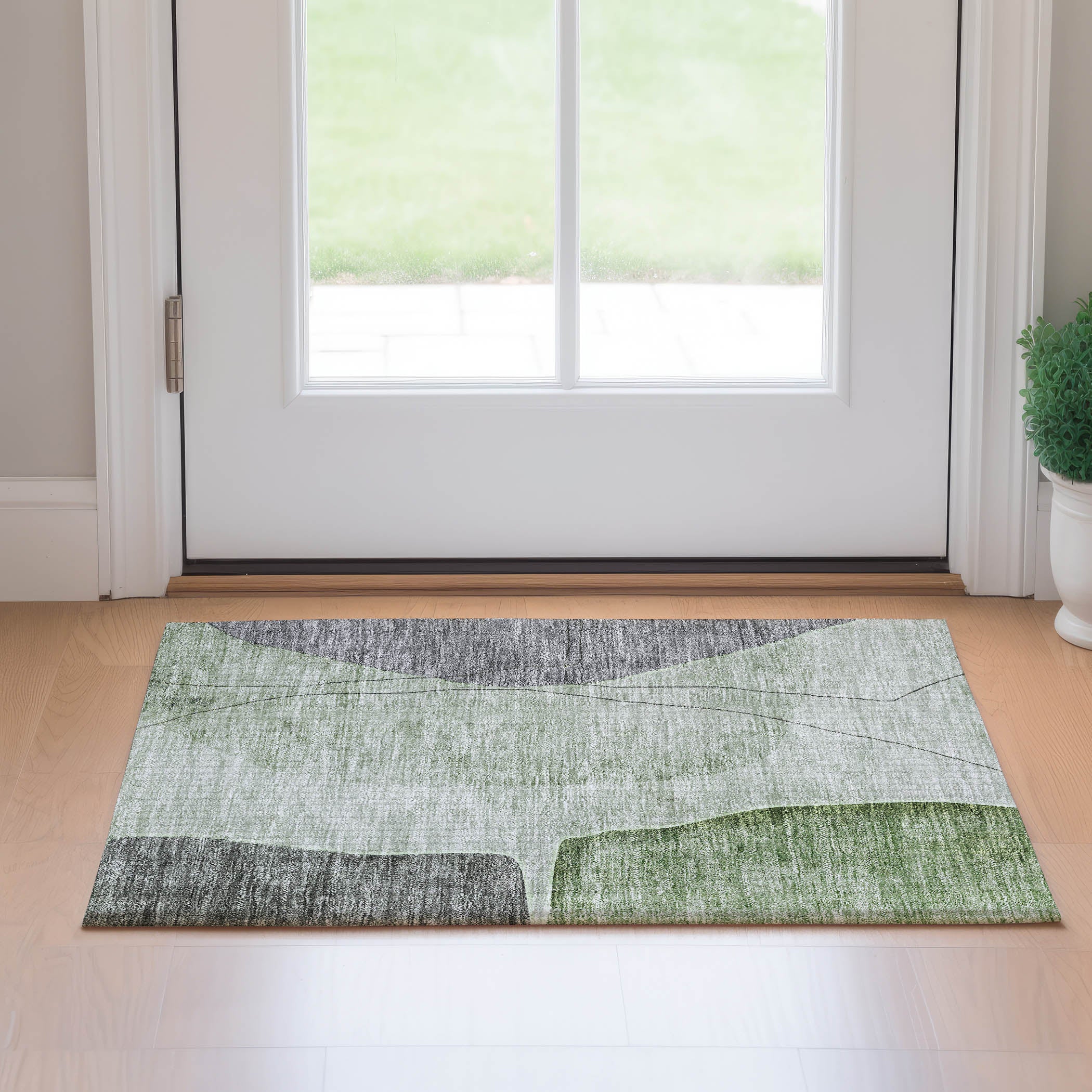 Oslo Machine Washable Transitional Green Rug 1'8" x 2'6" #shape_Rectangle