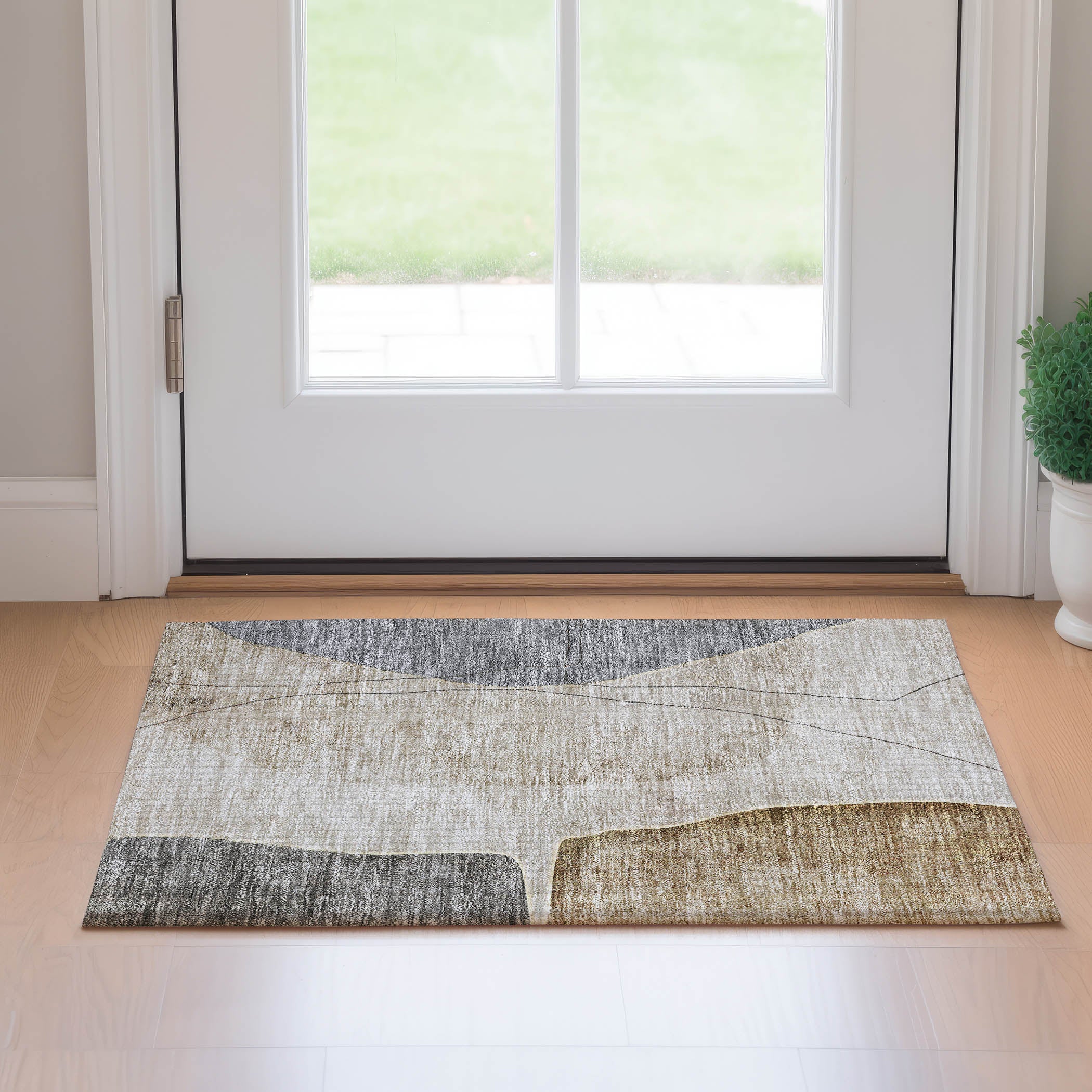 Oslo Machine Washable Transitional Taupe Brown Rug 1'8" x 2'6" #shape_Rectangle