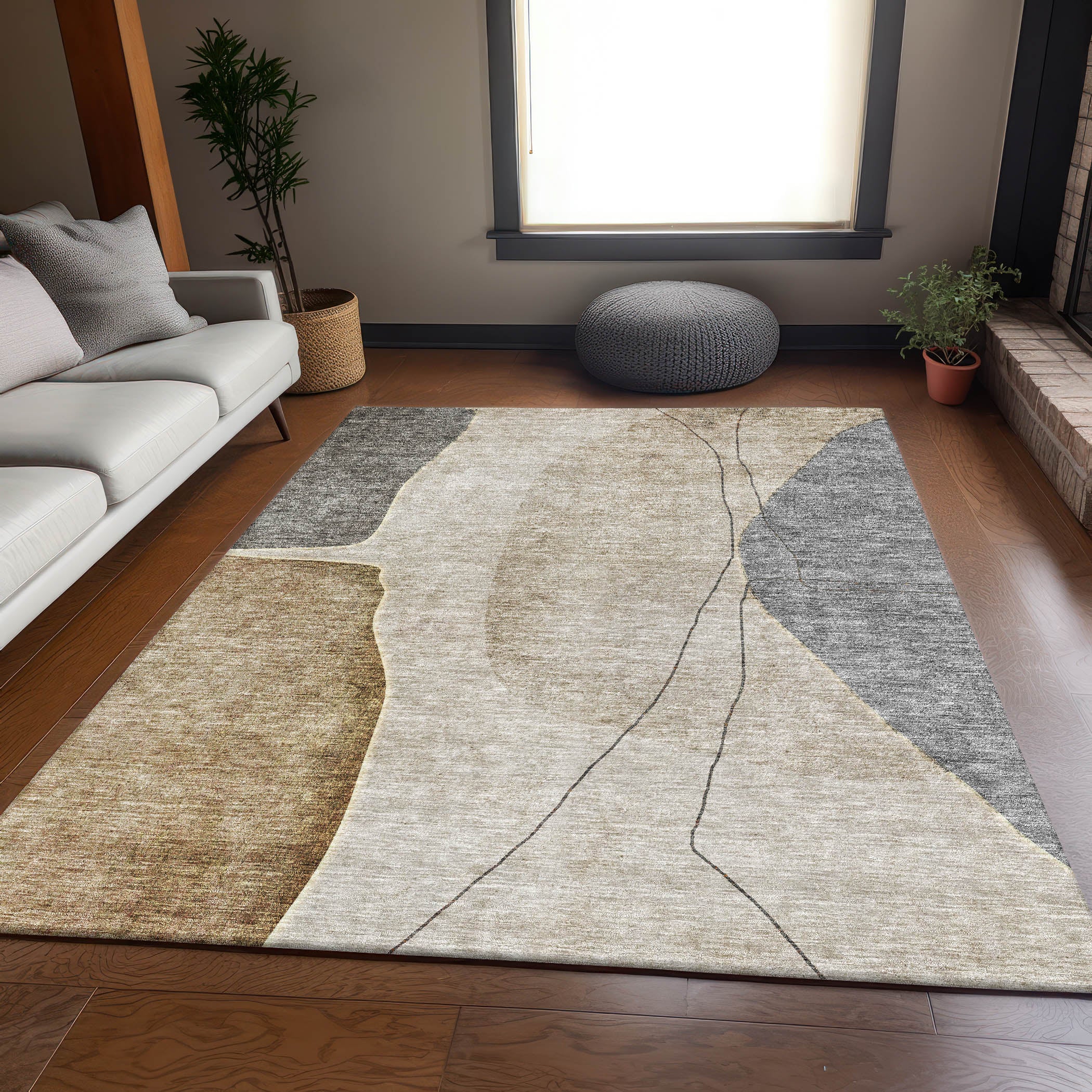 Oslo Machine Washable Transitional Taupe Brown Rug 2'6" x 3'10" #shape_Rectangle