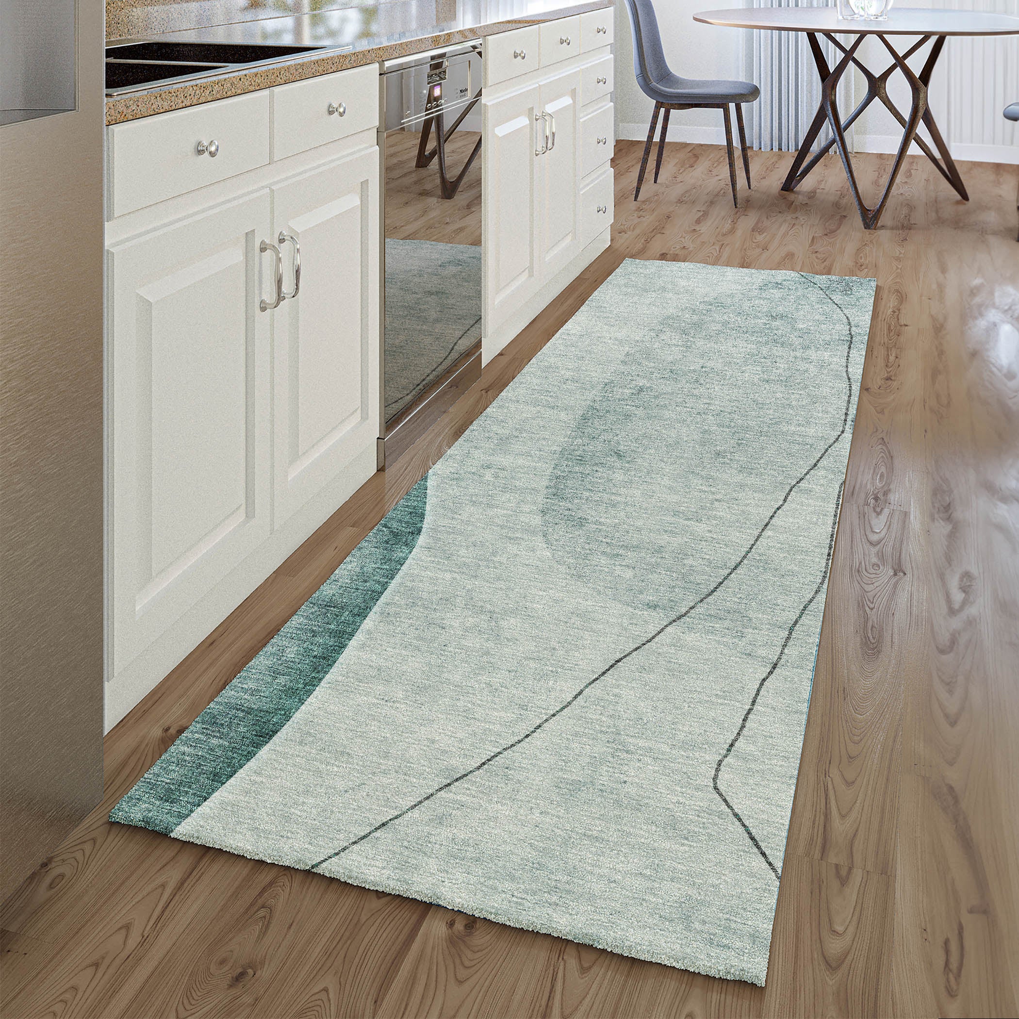 Oslo Machine Washable Transitional Teal Rug 2'3" x 7'6" #shape_Runner