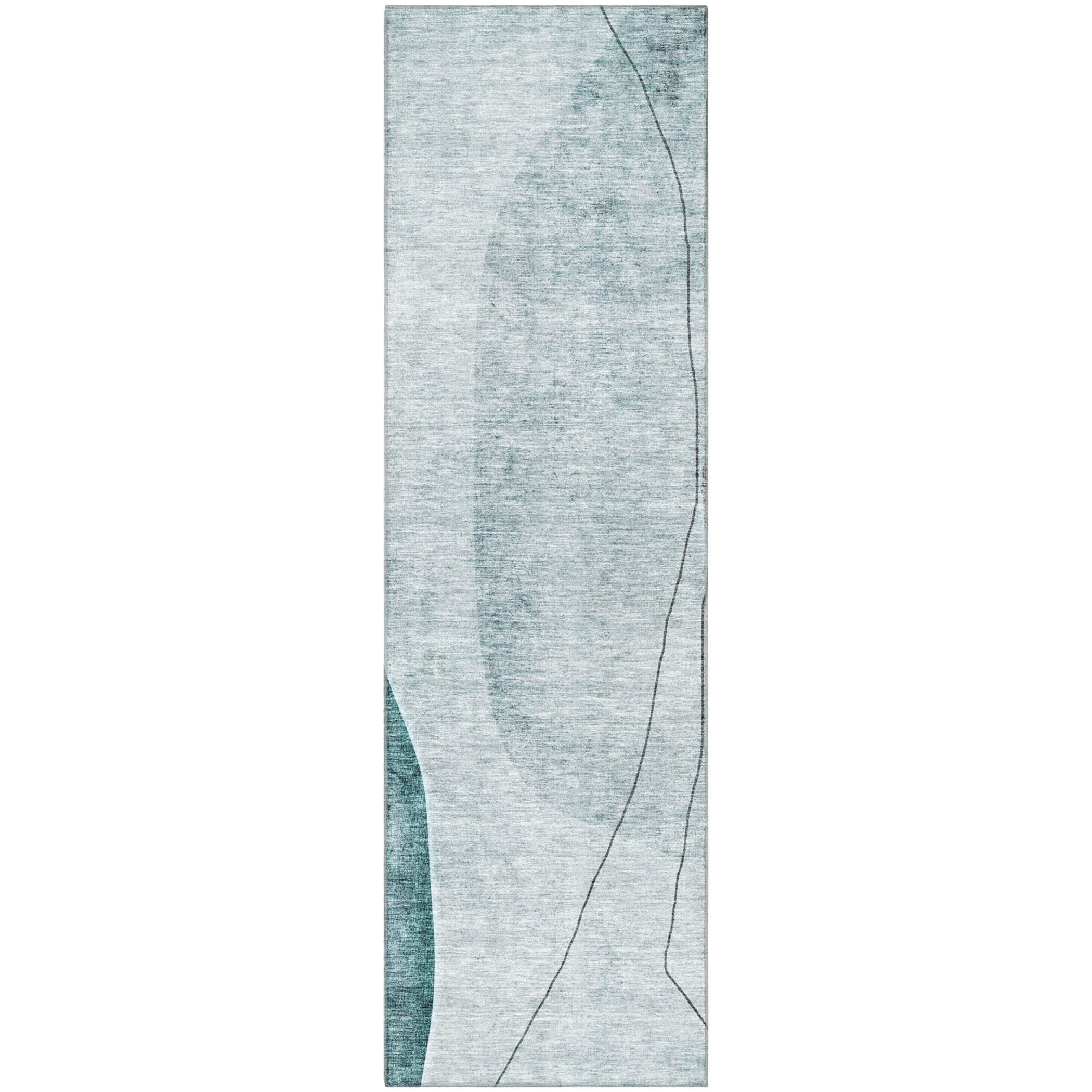 Oslo Machine Washable Transitional Teal Rug 2'3" x 7'6" #shape_Runner
