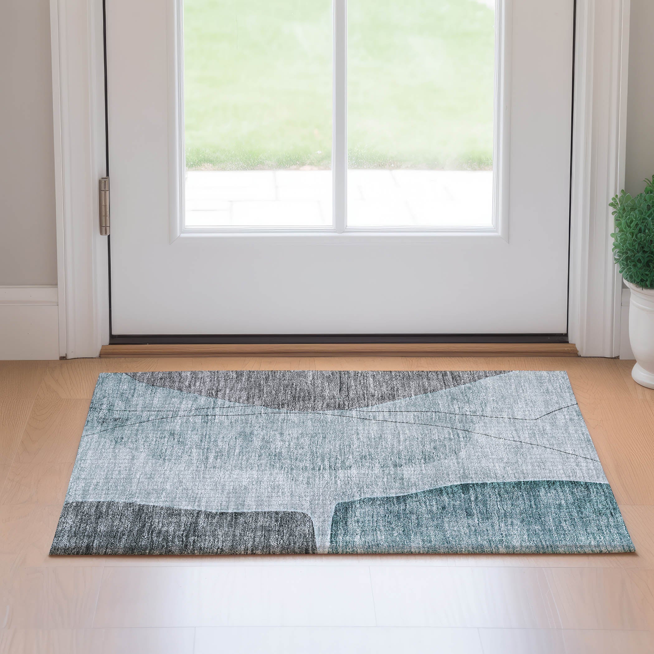 Oslo Machine Washable Transitional Teal Rug 1'8" x 2'6" #shape_Rectangle