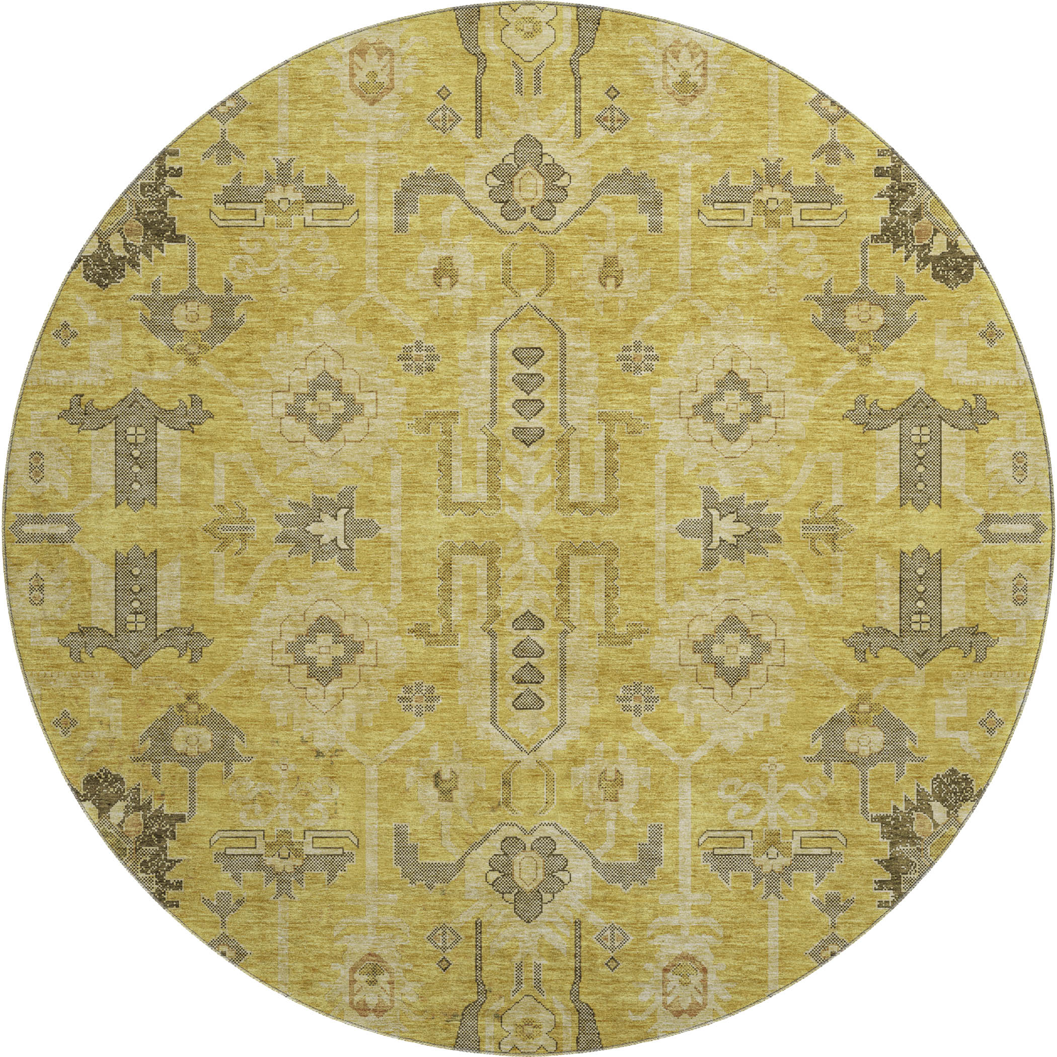 Hoi An Machine Washable Traditional Gold Rug 8' x 8' #shape_Round