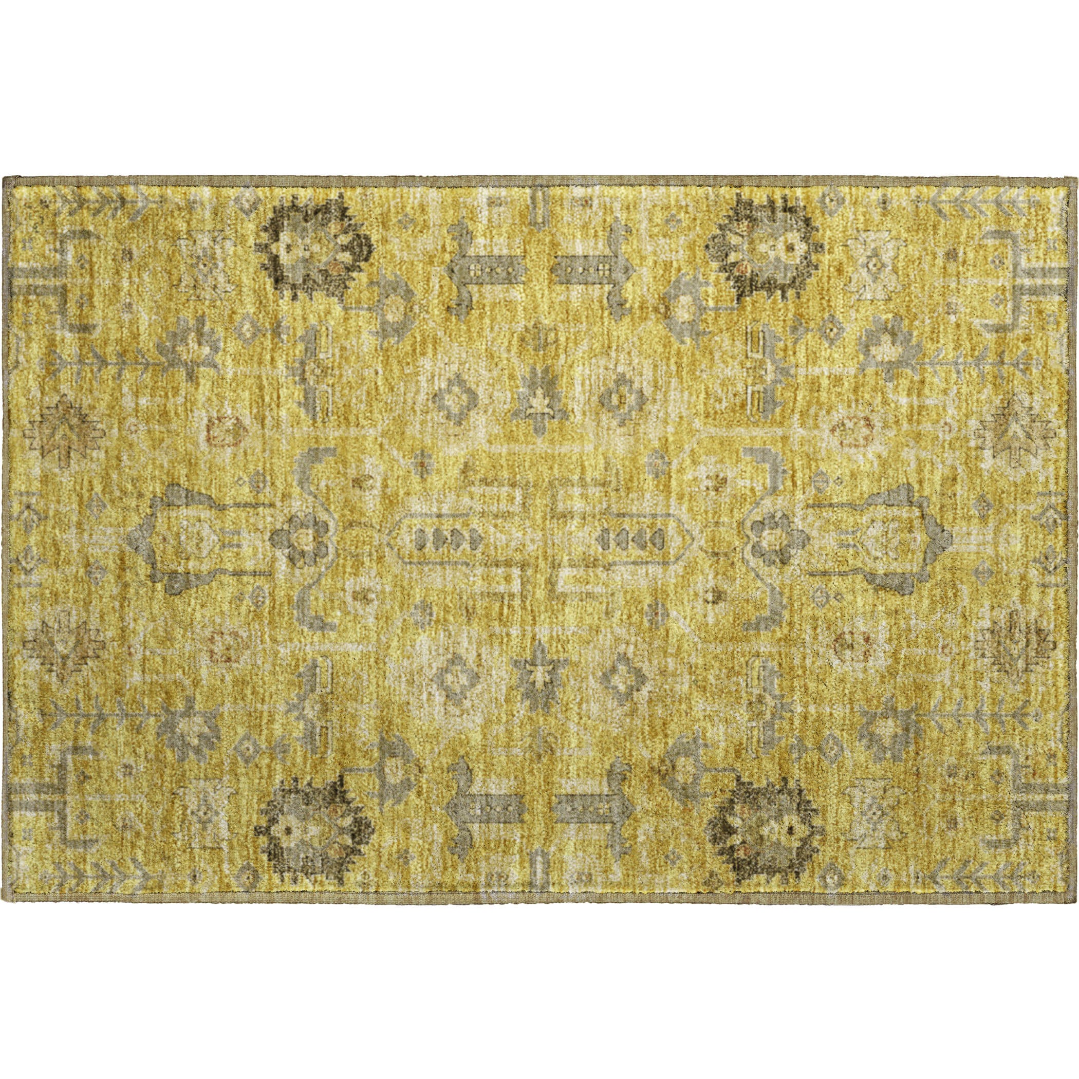 Hoi An Machine Washable Traditional Gold Rug 1'8" x 2'6" #shape_Rectangle