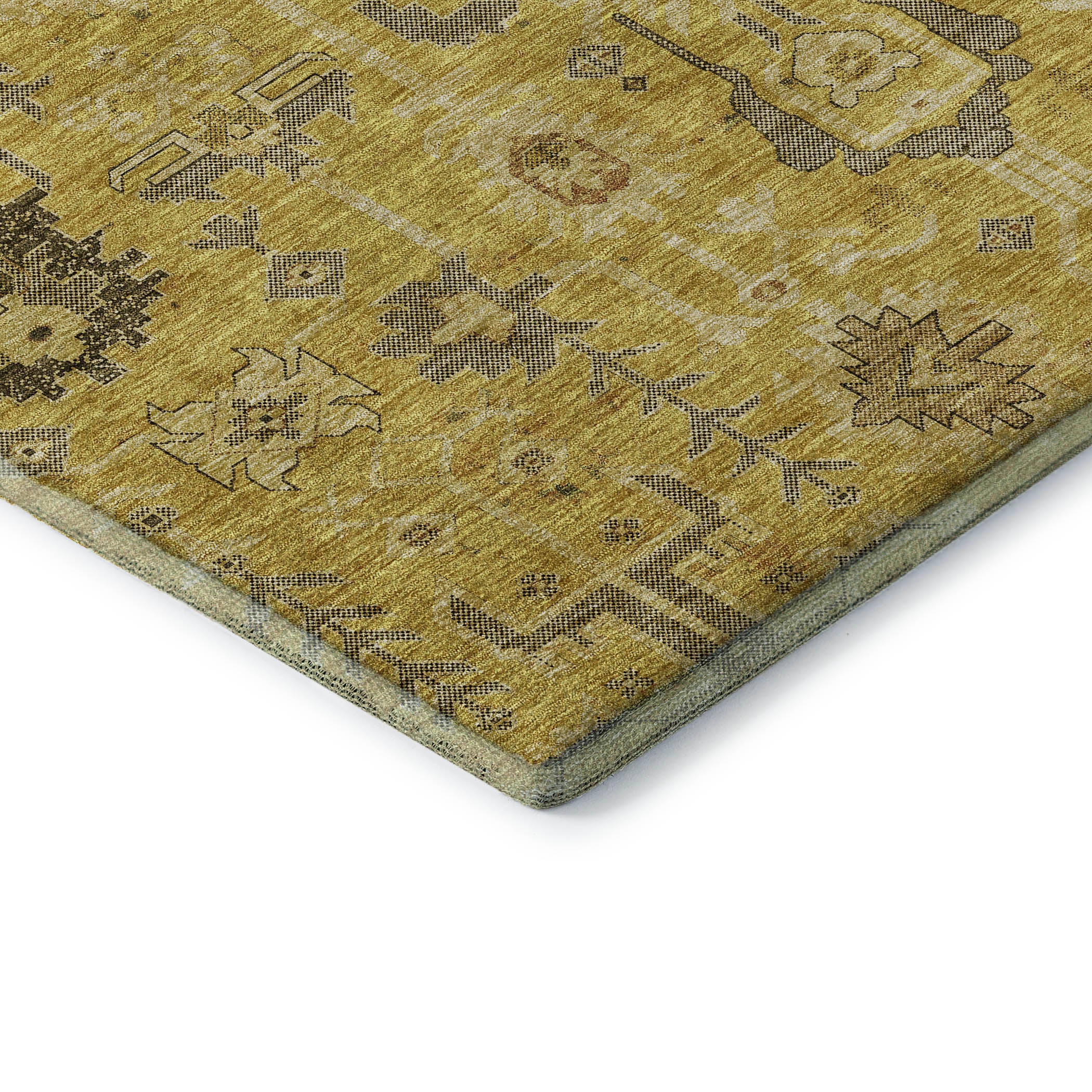 Hoi An Machine Washable Traditional Gold Rug 1'8" x 2'6" #shape_Rectangle