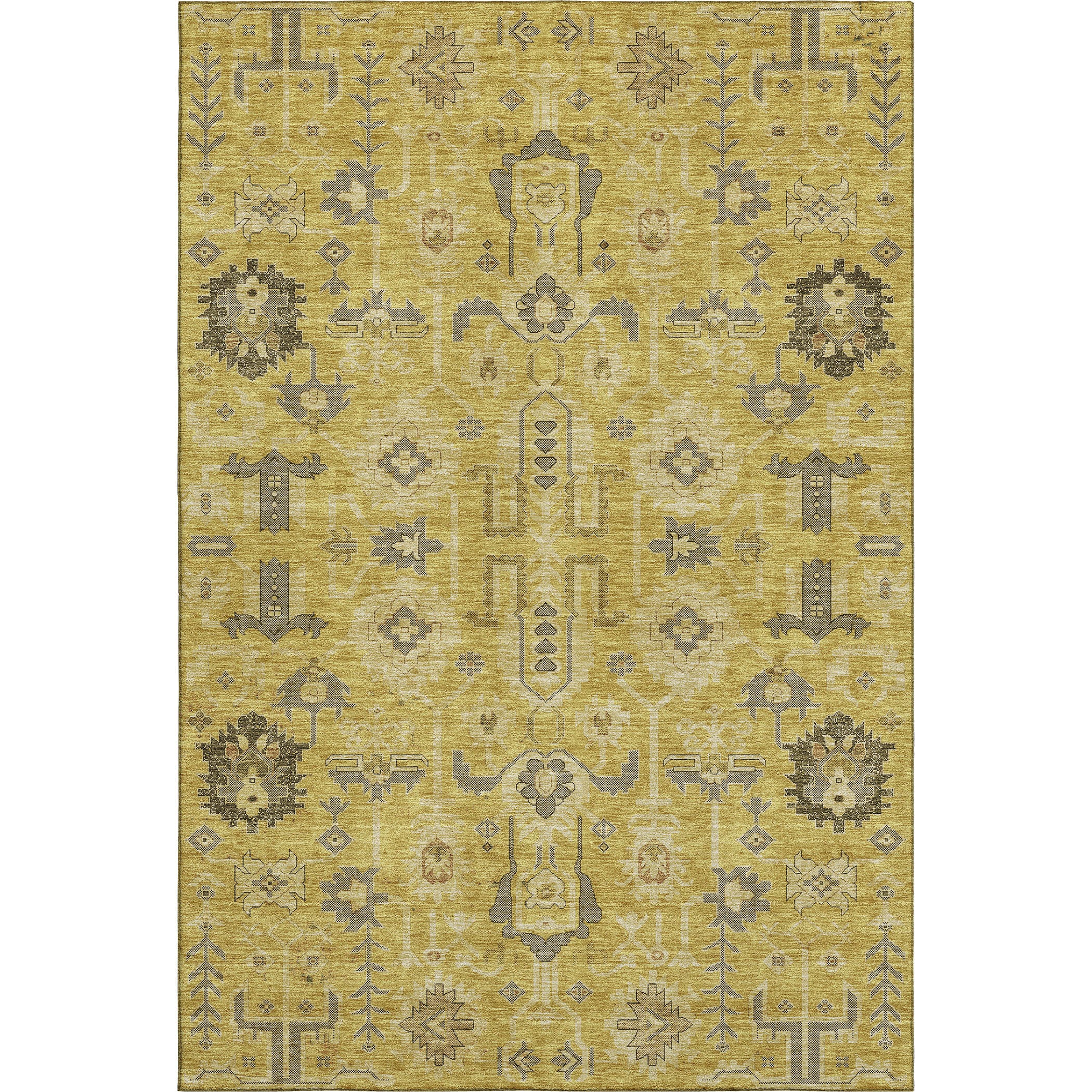 Hoi An Machine Washable Traditional Gold Rug 2'6" x 3'10" #shape_Rectangle