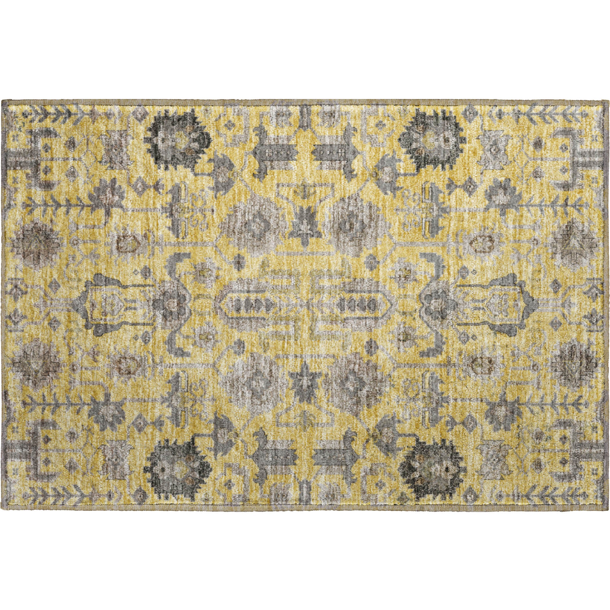 Hoi An Machine Washable Traditional Honey Gold Rug 1'8" x 2'6" #shape_Rectangle