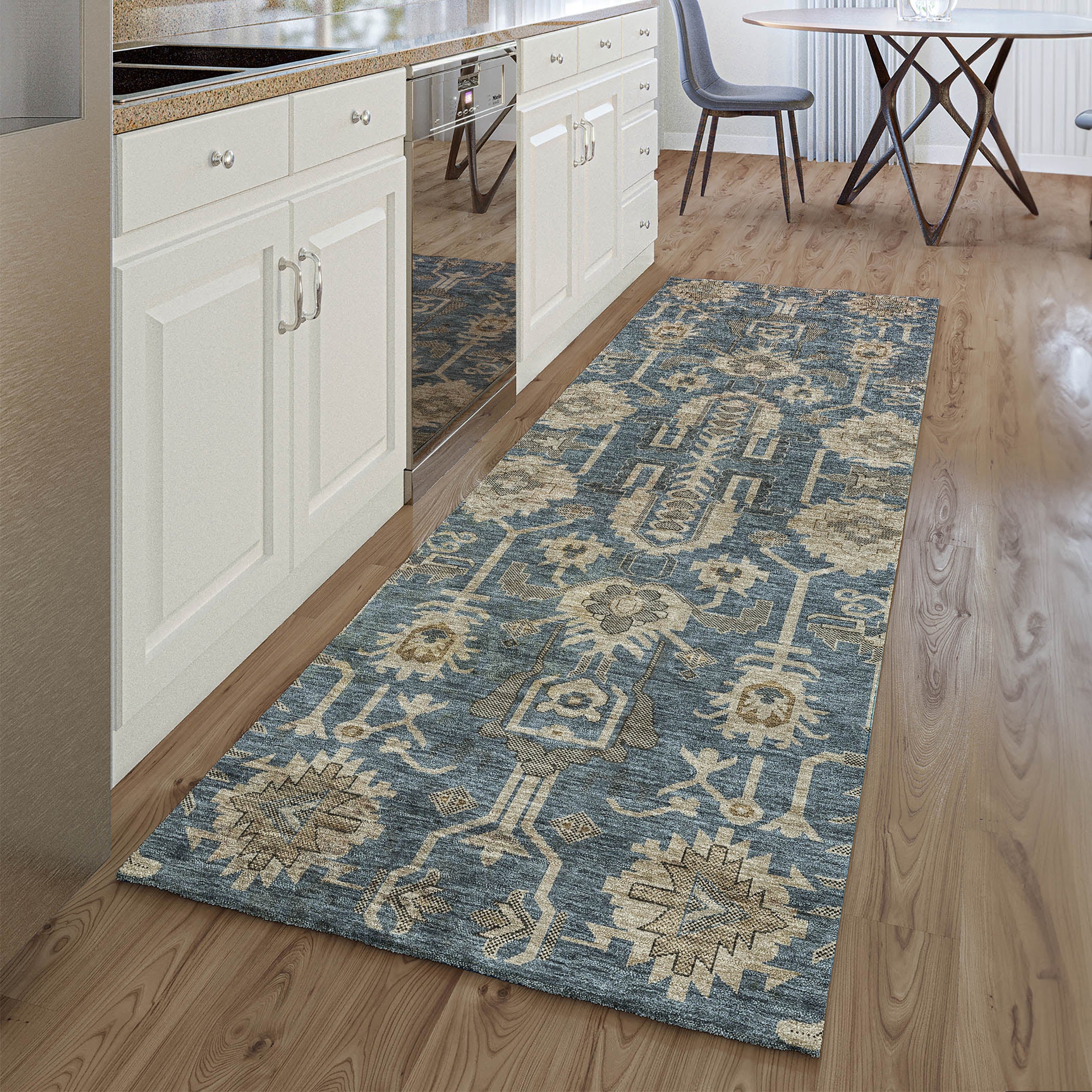 Hoi An Machine Washable Traditional Navy Blue Rug 2'3" x 7'6" #shape_Runner