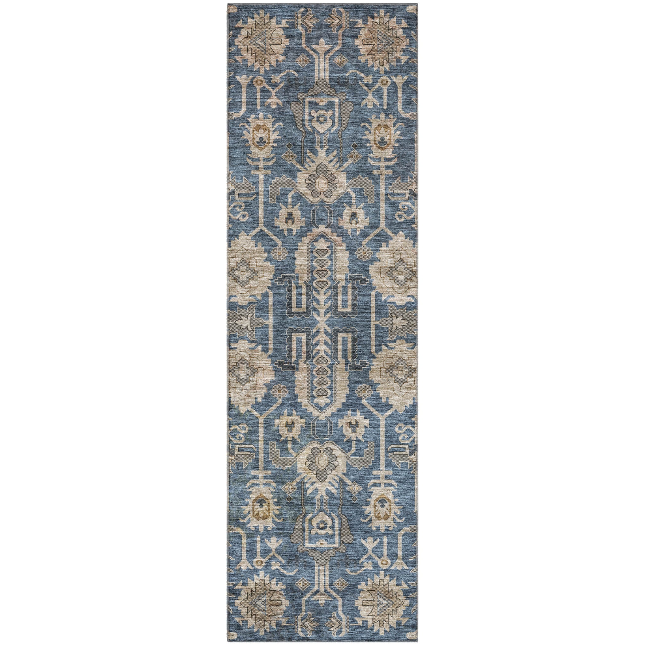 Hoi An Machine Washable Traditional Navy Blue Rug 2'3" x 7'6" #shape_Runner