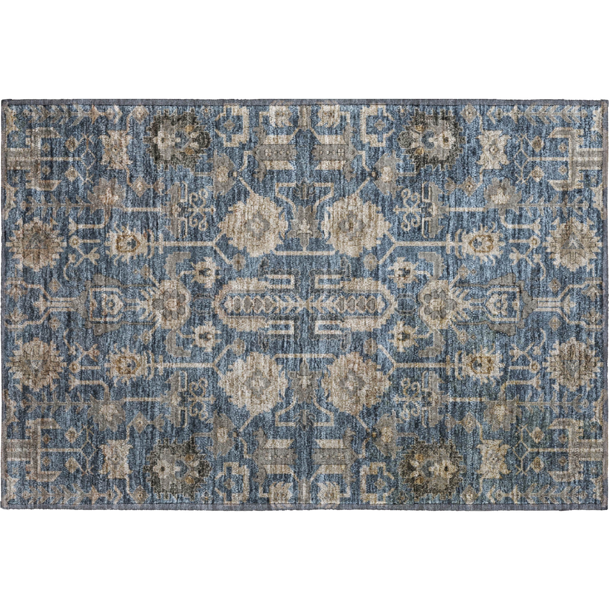 Hoi An Machine Washable Traditional Navy Blue Rug 1'8" x 2'6" #shape_Rectangle