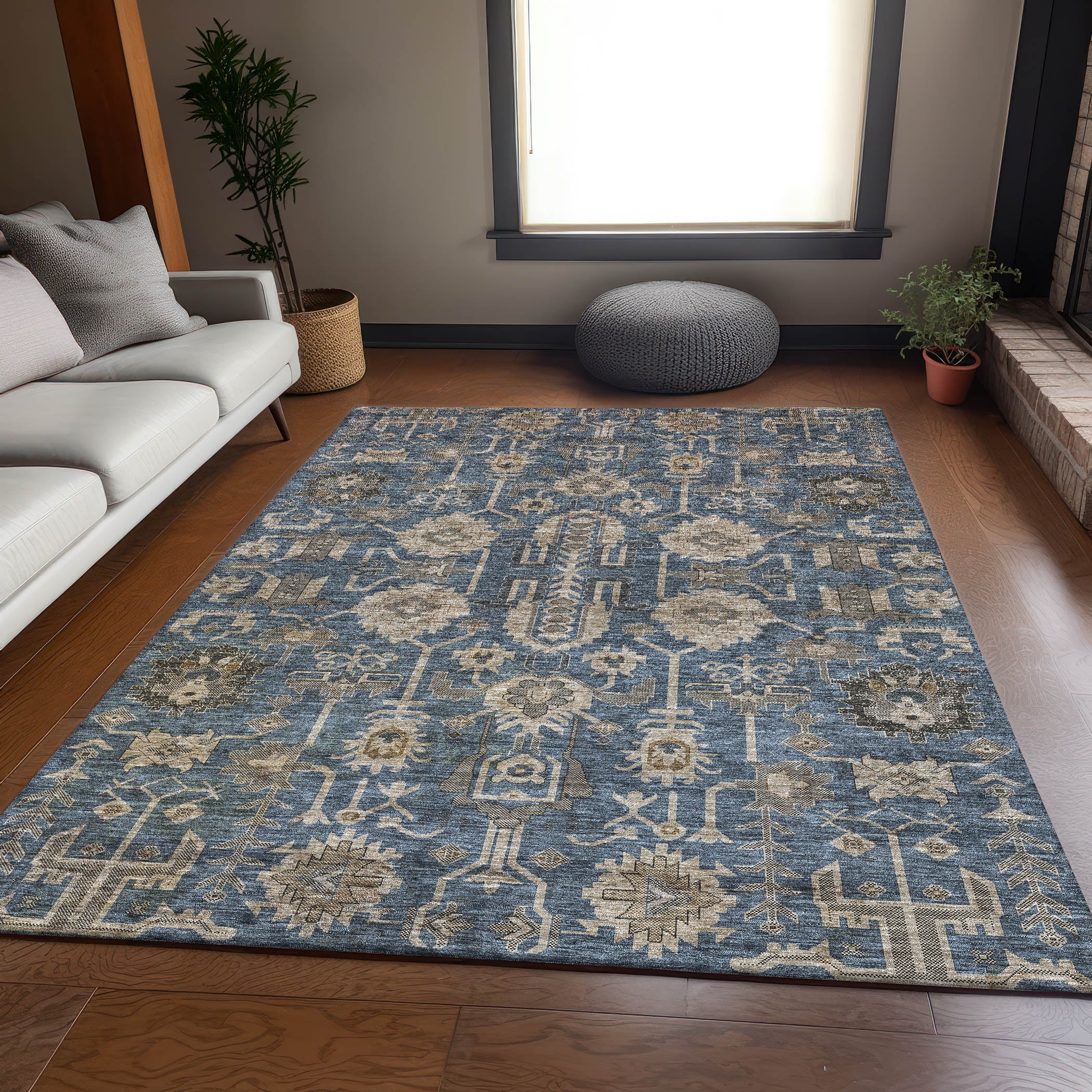 Hoi An Machine Washable Traditional Navy Blue Rug 2'6" x 3'10" #shape_Rectangle