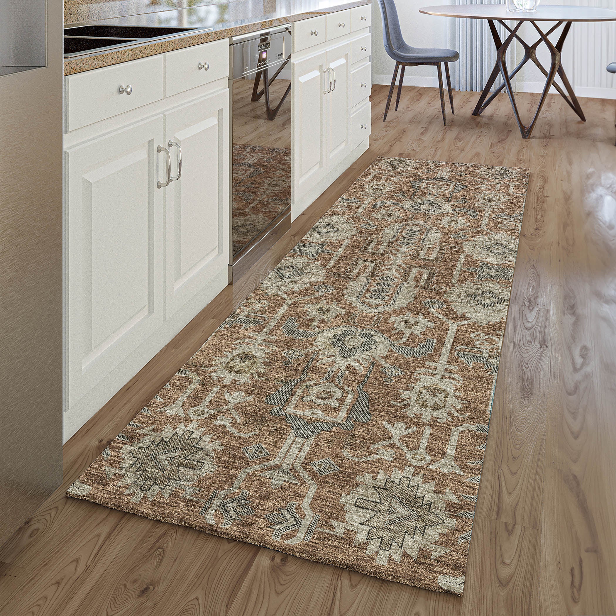 Hoi An Machine Washable Traditional Paprika Orange Rug 2'3" x 7'6" #shape_Runner