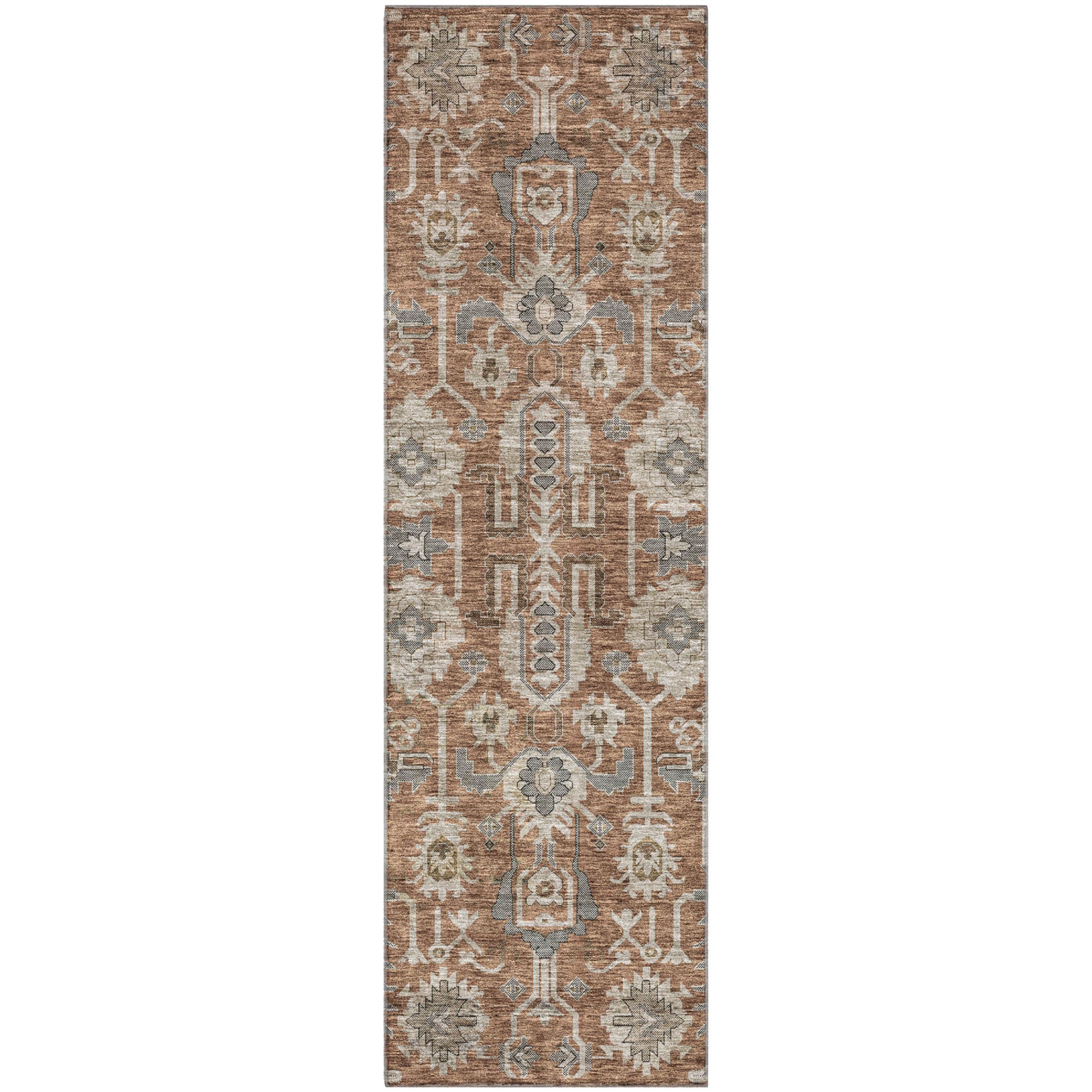 Hoi An Machine Washable Traditional Paprika Orange Rug 2'3" x 7'6" #shape_Runner