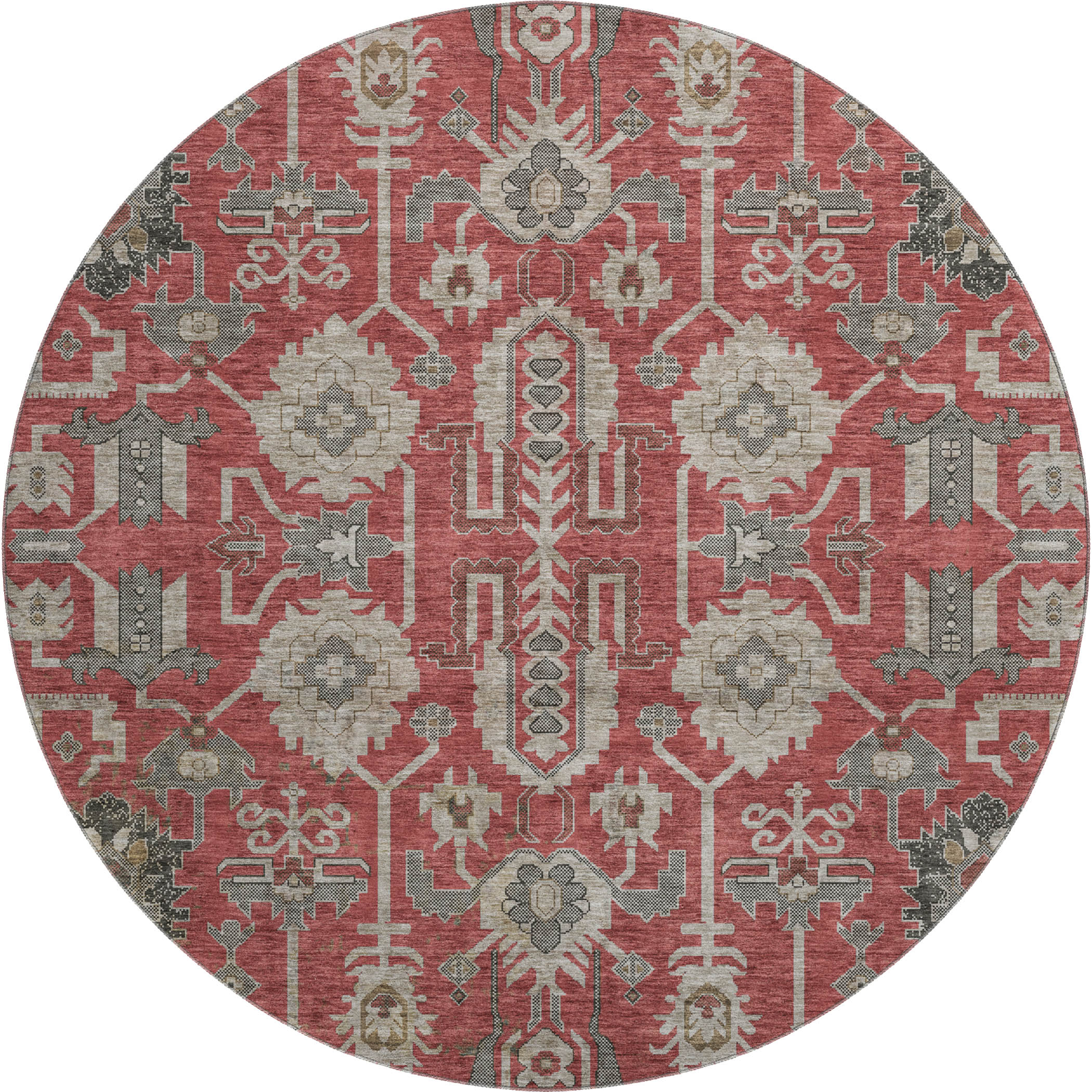 Hoi An Machine Washable Traditional Red Rug 8' x 8' #shape_Round