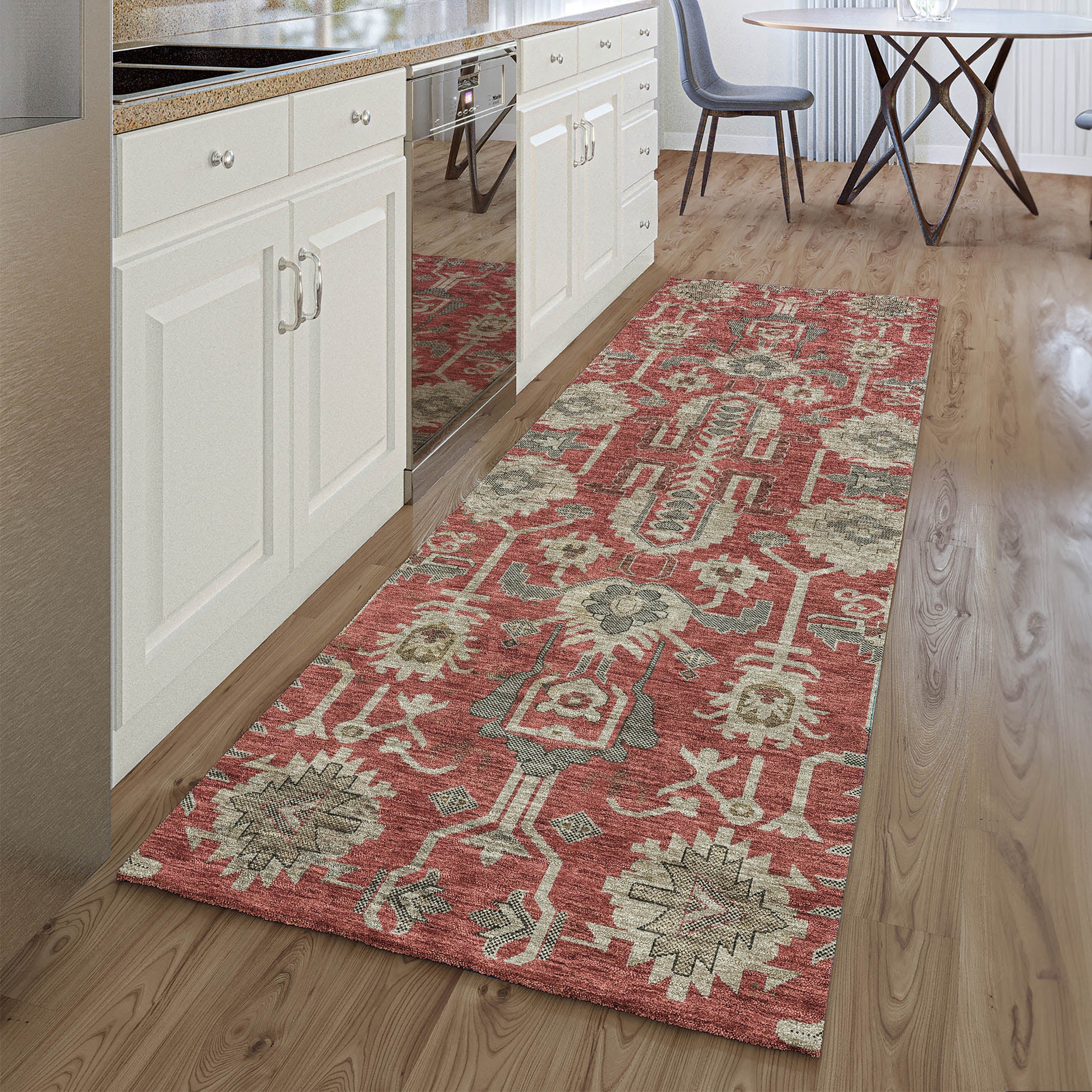 Hoi An Machine Washable Traditional Red Rug 2'3" x 7'6" #shape_Runner
