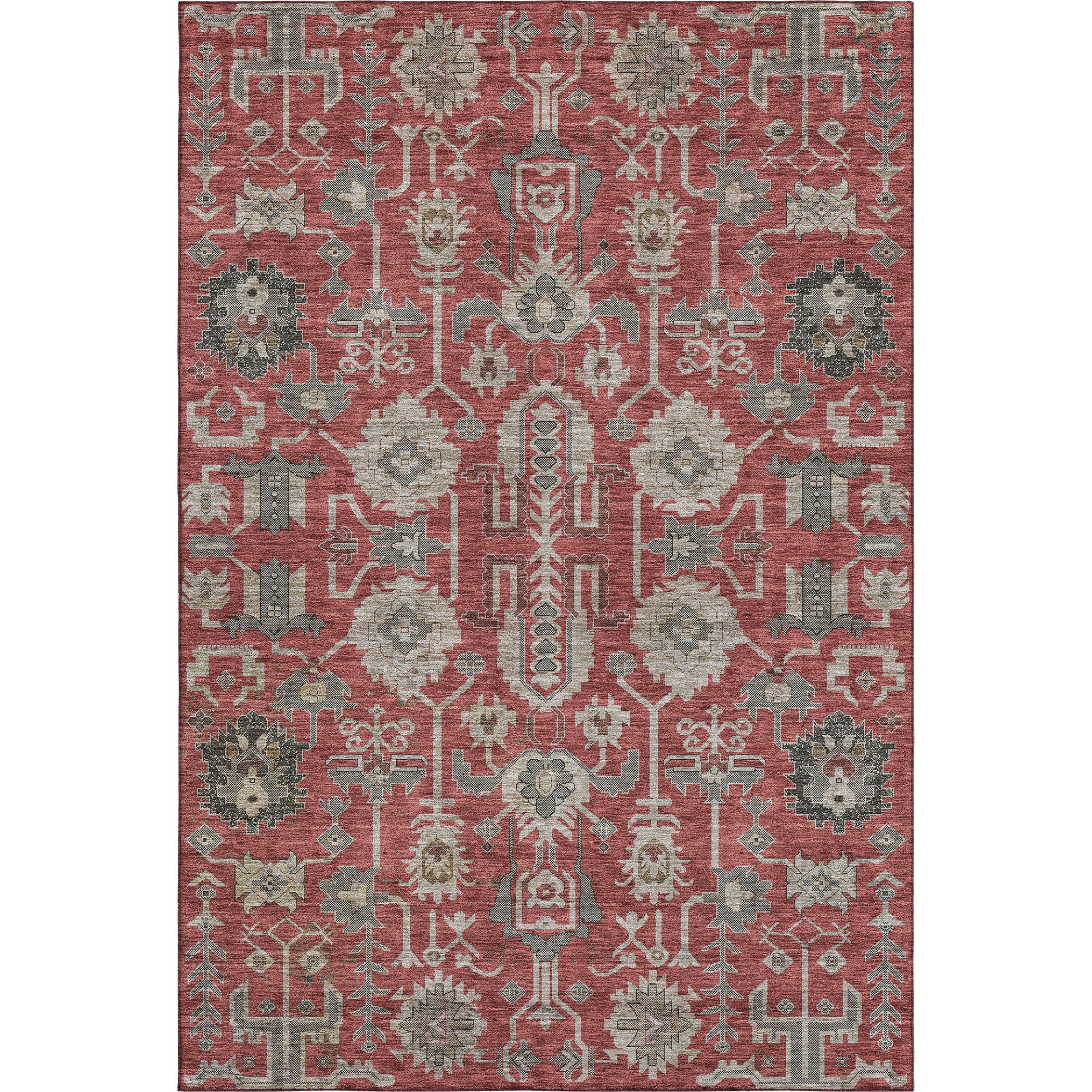 Hoi An Machine Washable Traditional Red Rug 2'6" x 3'10" #shape_Rectangle