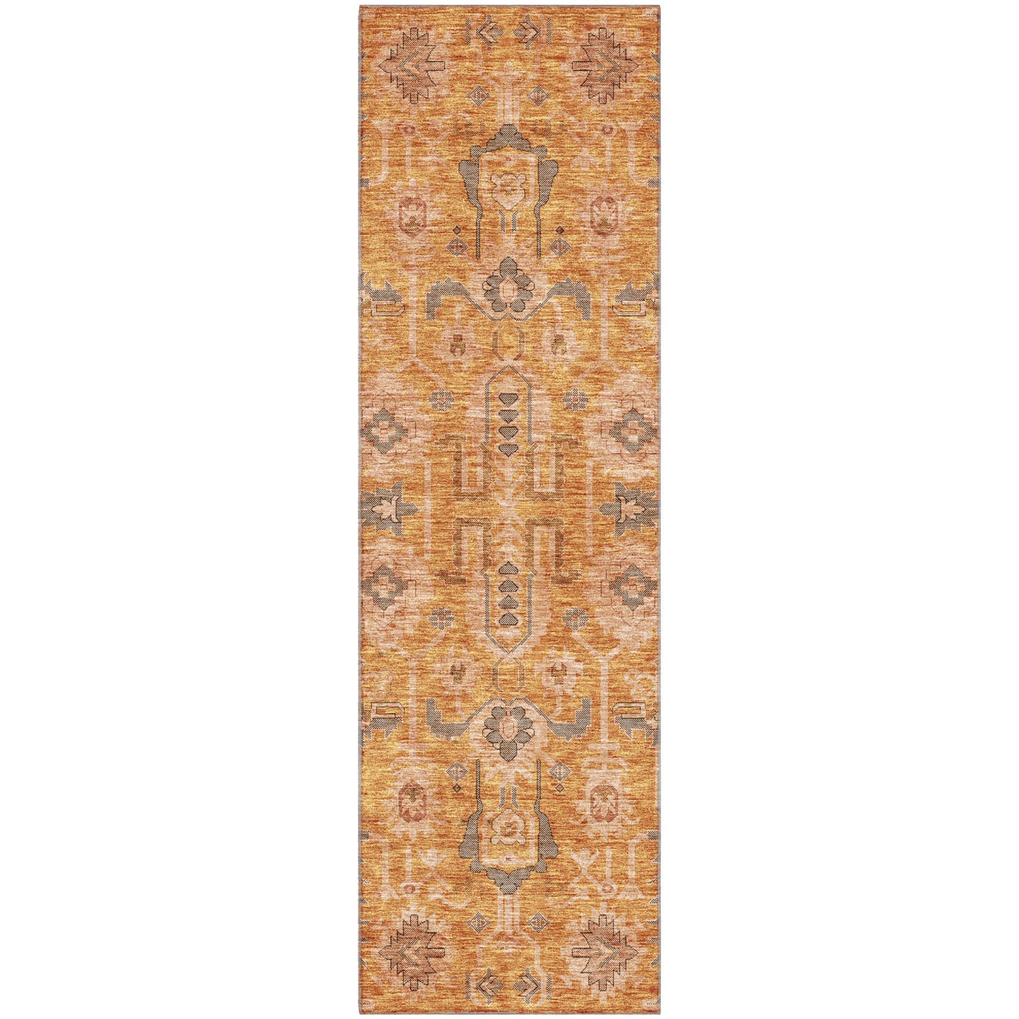 Hoi An Machine Washable Traditional Terracotta Orange Rug 2'3" x 7'6" #shape_Runner