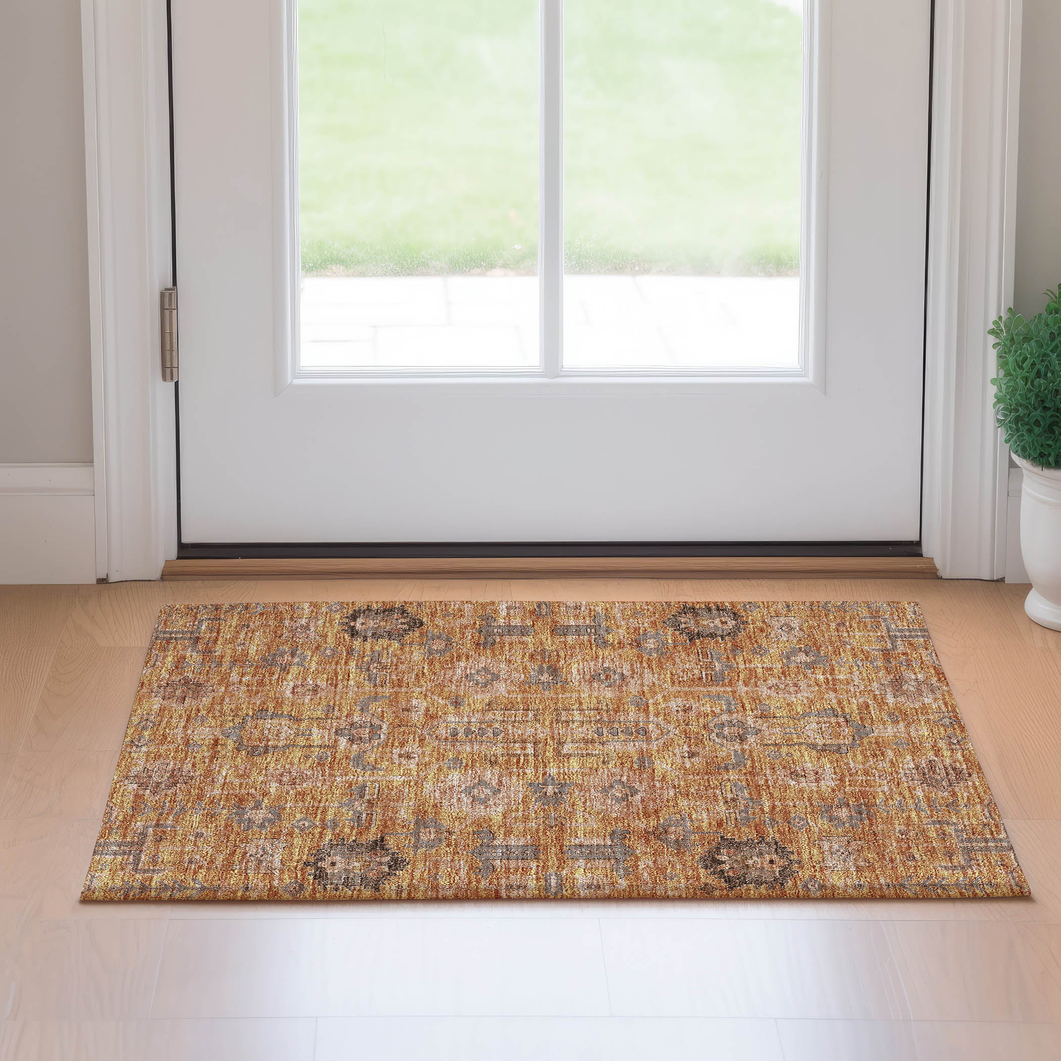 Hoi An Machine Washable Traditional Terracotta Orange Rug 1'8" x 2'6" #shape_Rectangle