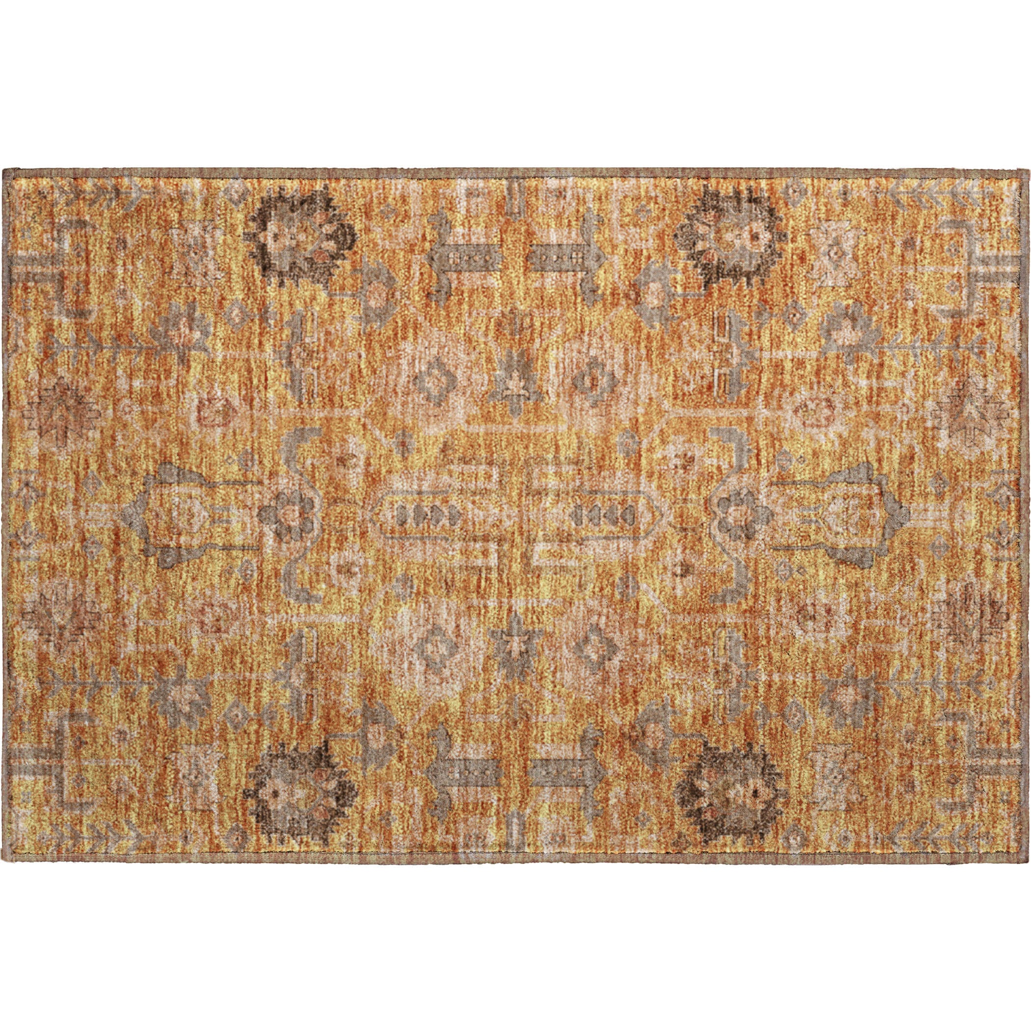 Hoi An Machine Washable Traditional Terracotta Orange Rug 1'8" x 2'6" #shape_Rectangle