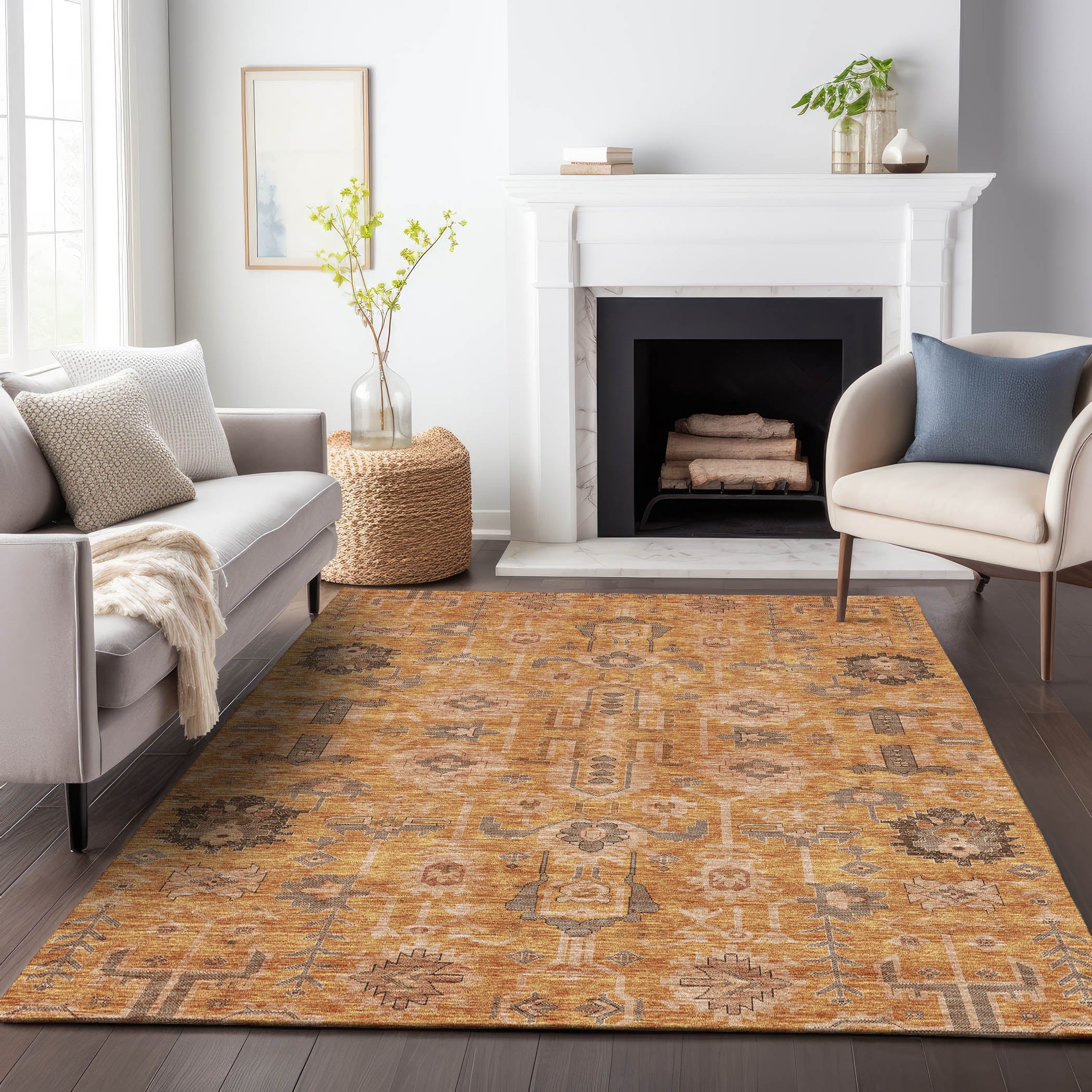 Hoi An Machine Washable Traditional Terracotta Orange Rug 2'6" x 3'10" #shape_Rectangle