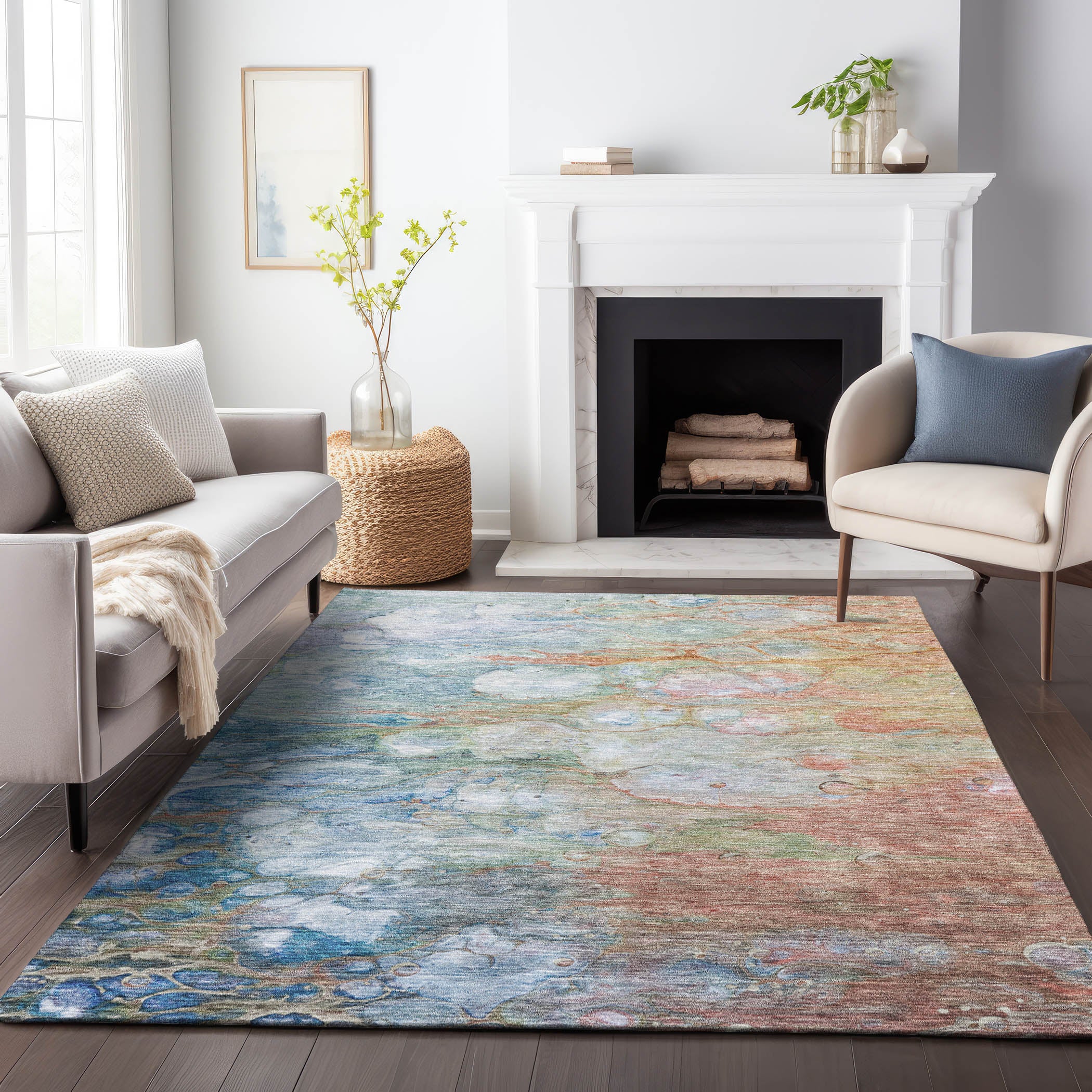 Chiang Mai Machine Washable Transitional Coral Orange Rug 2'6" x 3'10" #shape_Rectangle
