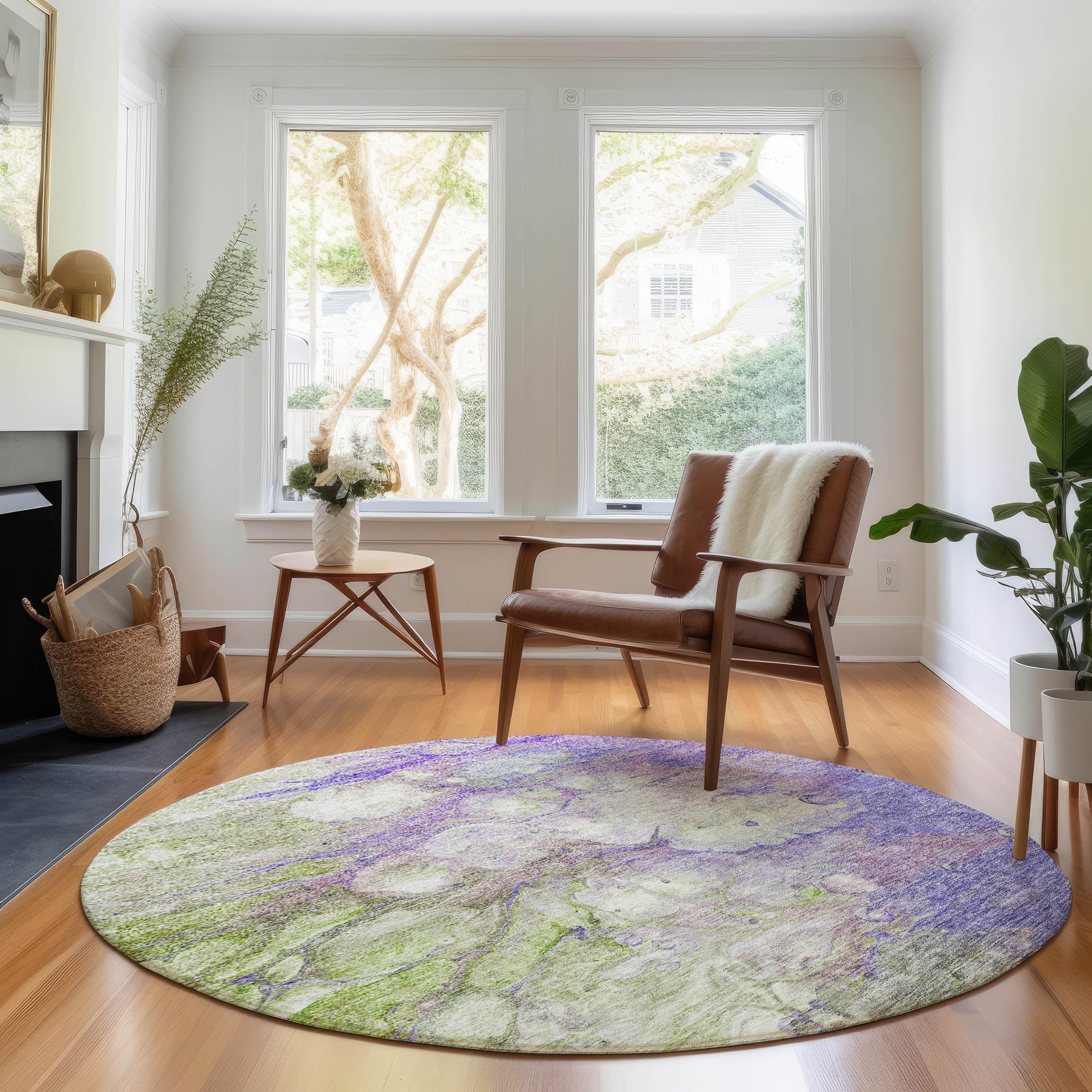 Chiang Mai Machine Washable Transitional Purple Rug 8' x 8' #shape_Round
