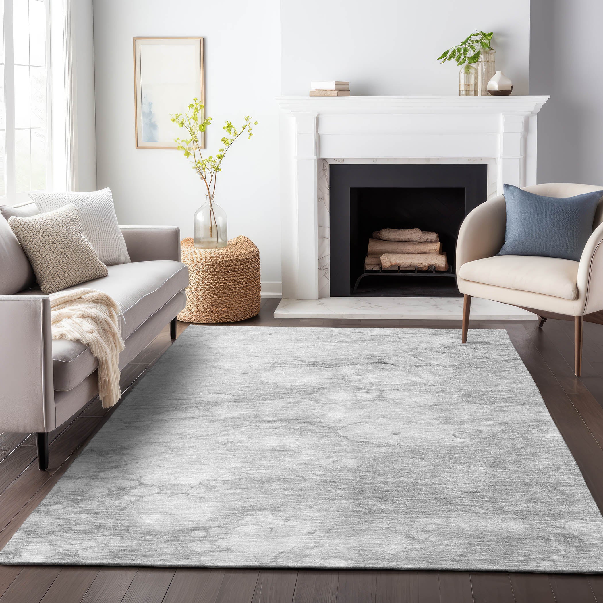 Havana Machine Washable Transitional Silver Gray Rug 2'6" x 3'10" #shape_Rectangle