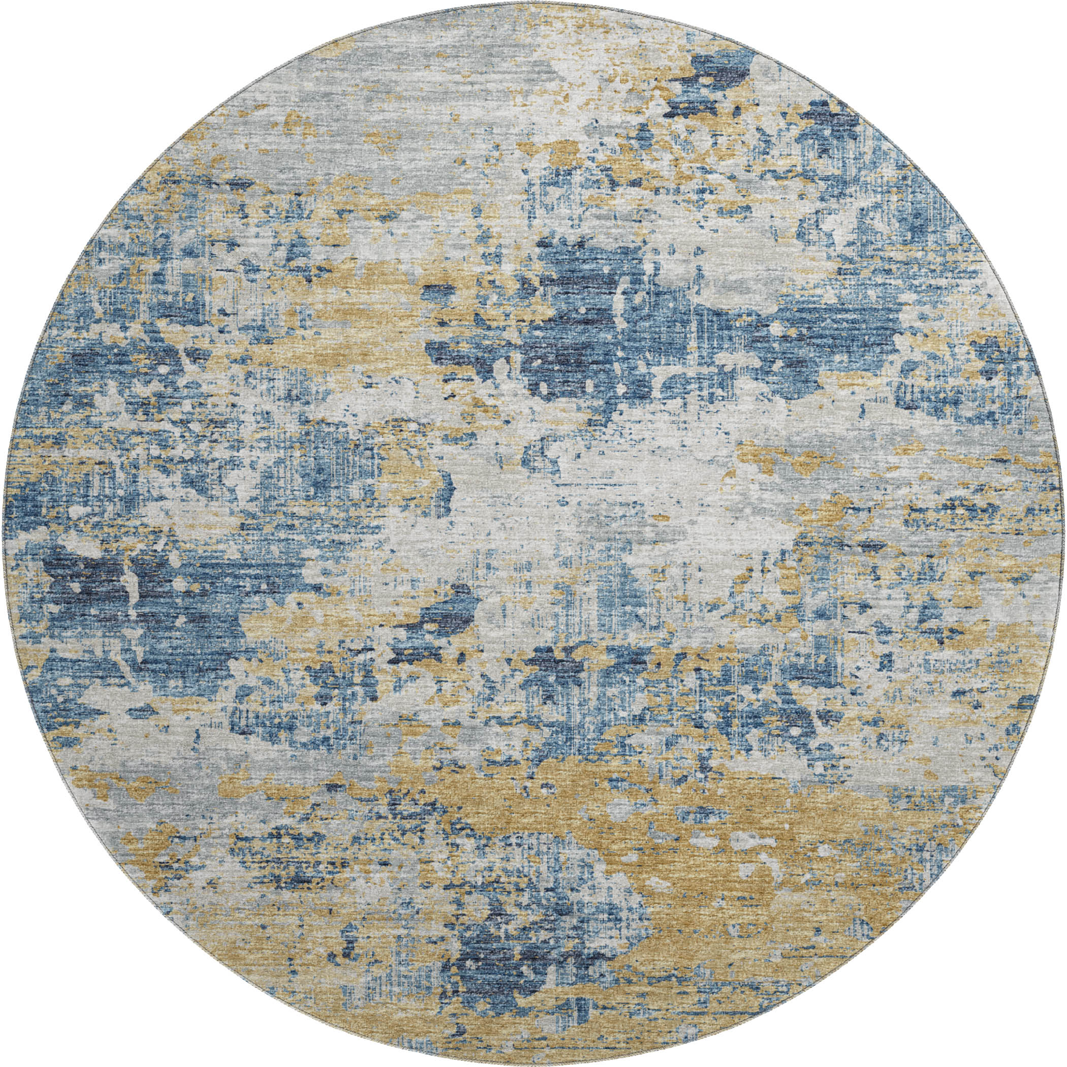 Dublin Machine Washable Transitional Blue Navy Rug 8' x 8' #shape_Round
