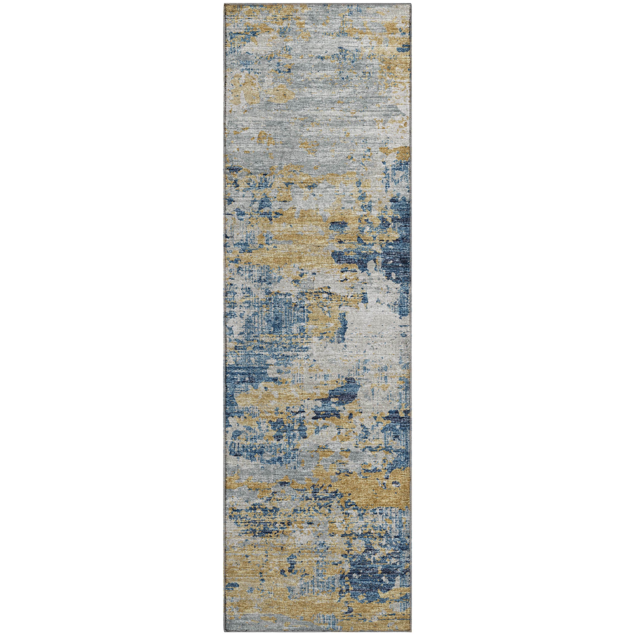 Dublin Machine Washable Transitional Blue Navy Rug 2'3" x 7'6" #shape_Runner