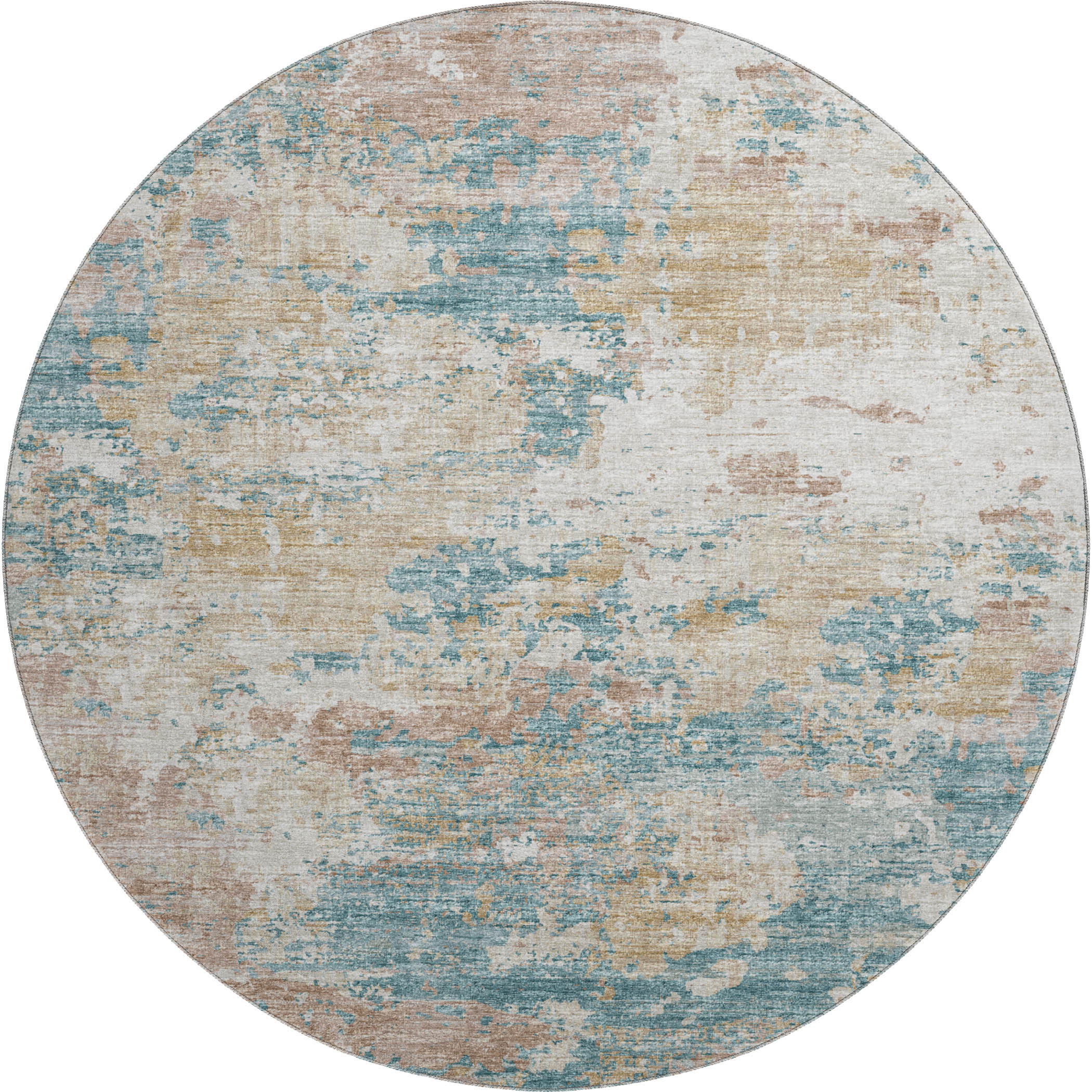 Dublin Machine Washable Transitional Teal Ivory Rug 8' x 8' #shape_Round