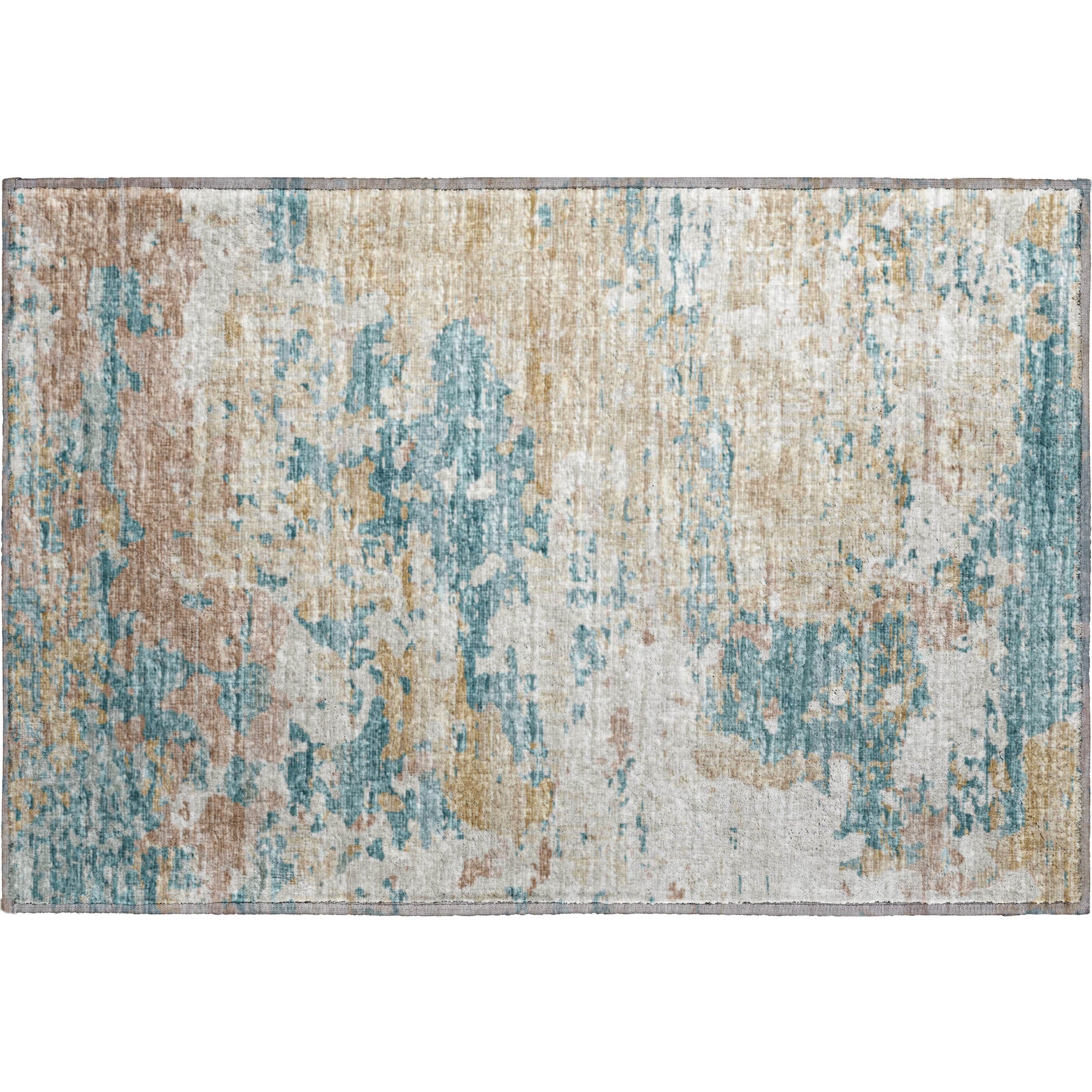 Dublin Machine Washable Transitional Teal Ivory Rug 1'8" x 2'6" #shape_Rectangle