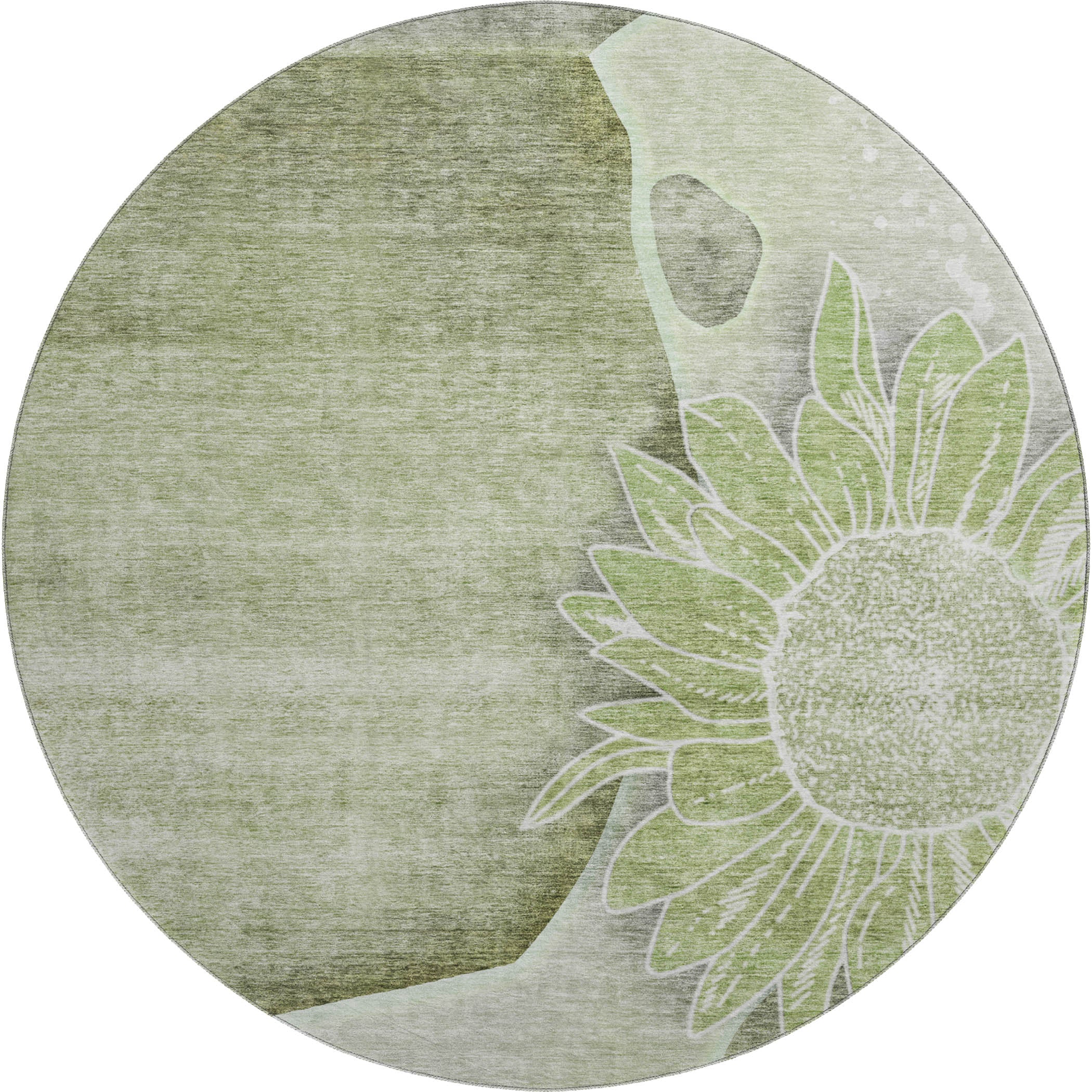 Oaxaca Machine Washable Transitional Aloe Green Rug 8' x 8' #shape_Round