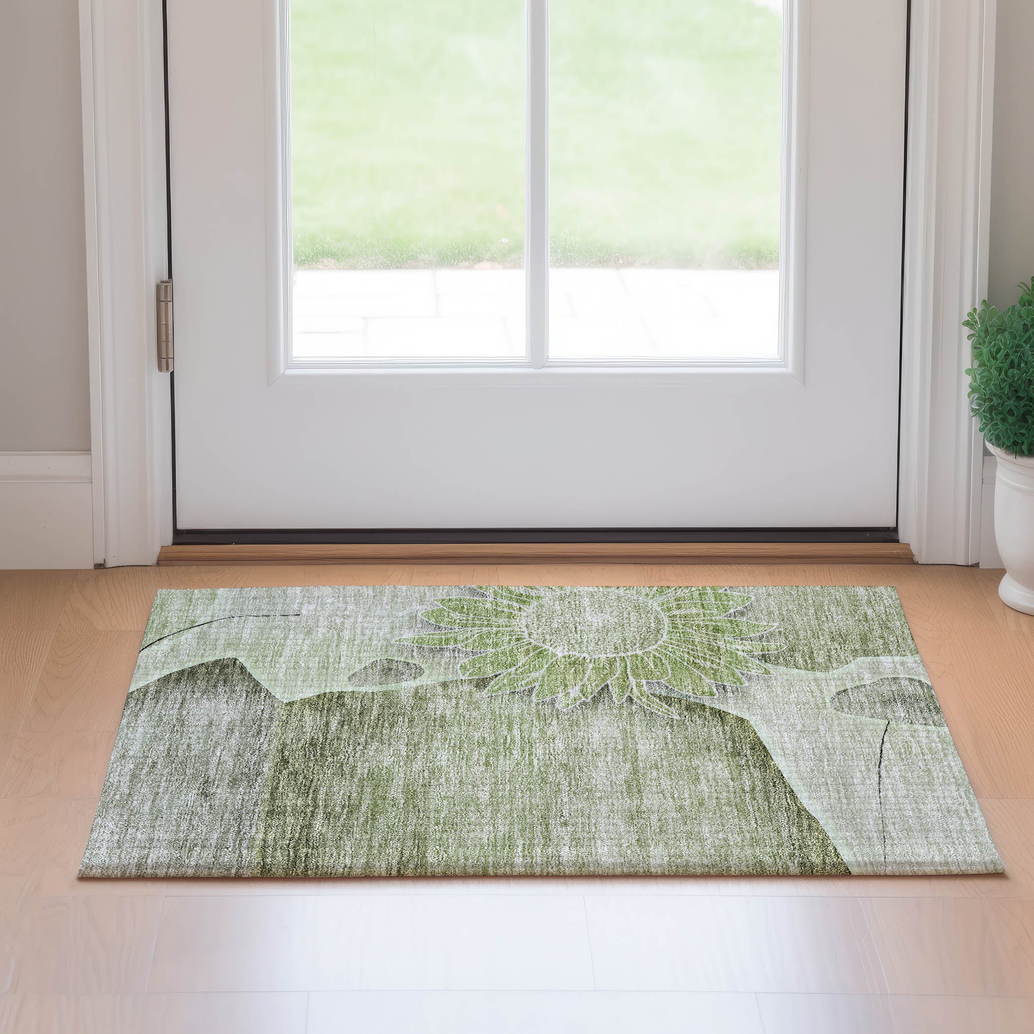 Oaxaca Machine Washable Transitional Aloe Green Rug 1'8" x 2'6" #shape_Rectangle