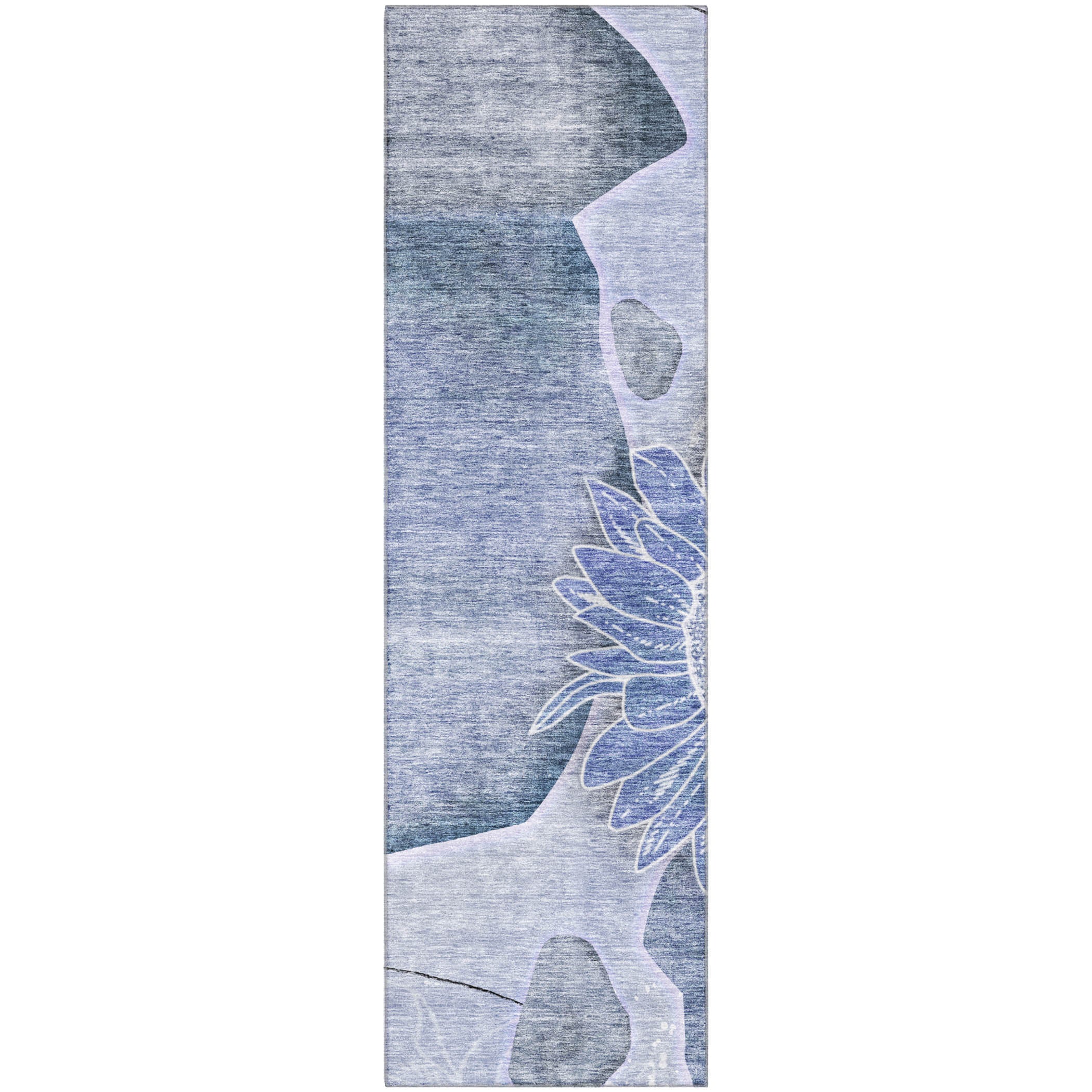 Oaxaca Machine Washable Transitional Blue Rug 2'3" x 7'6" #shape_Runner